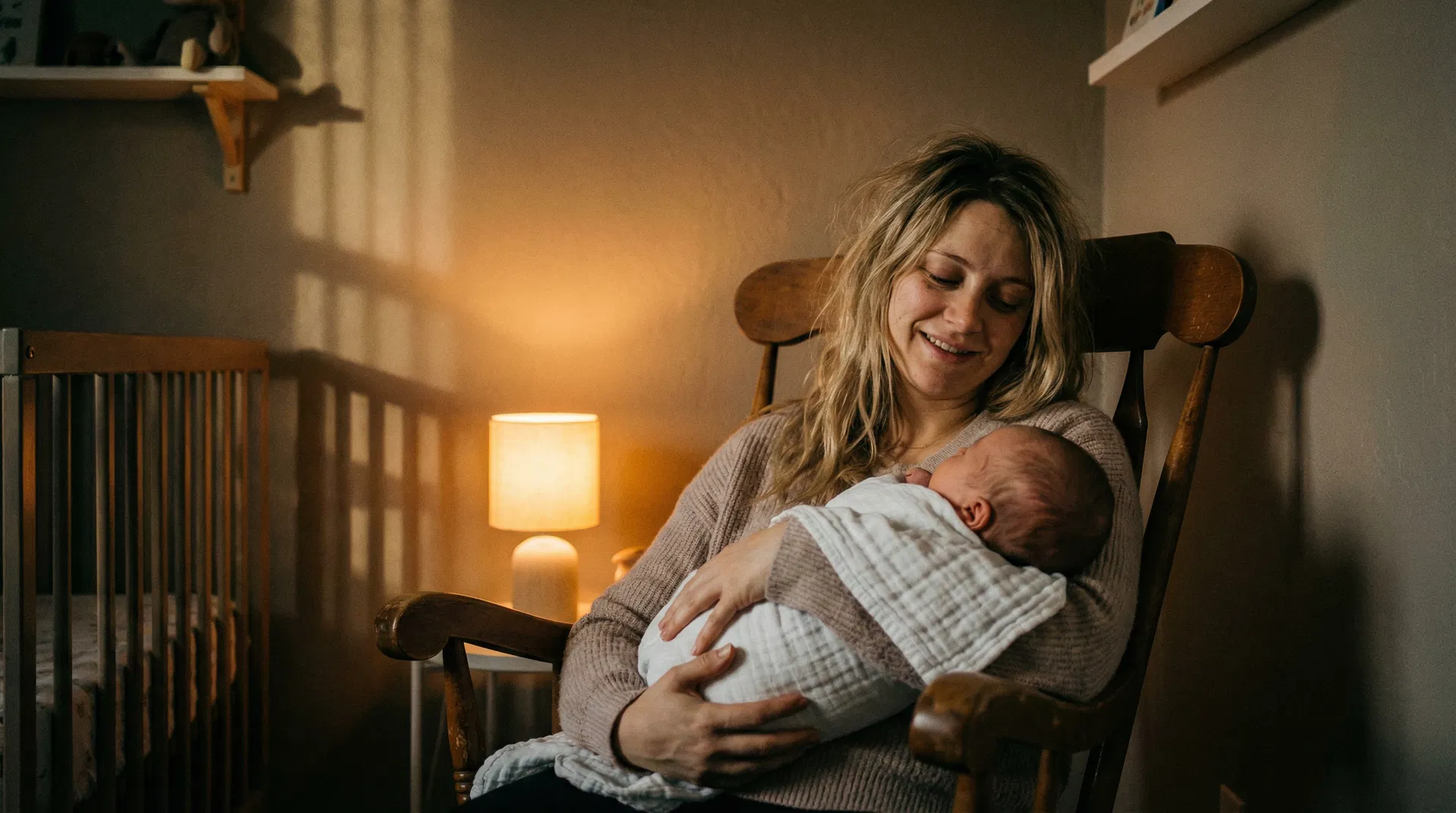 Mor med sovende baby