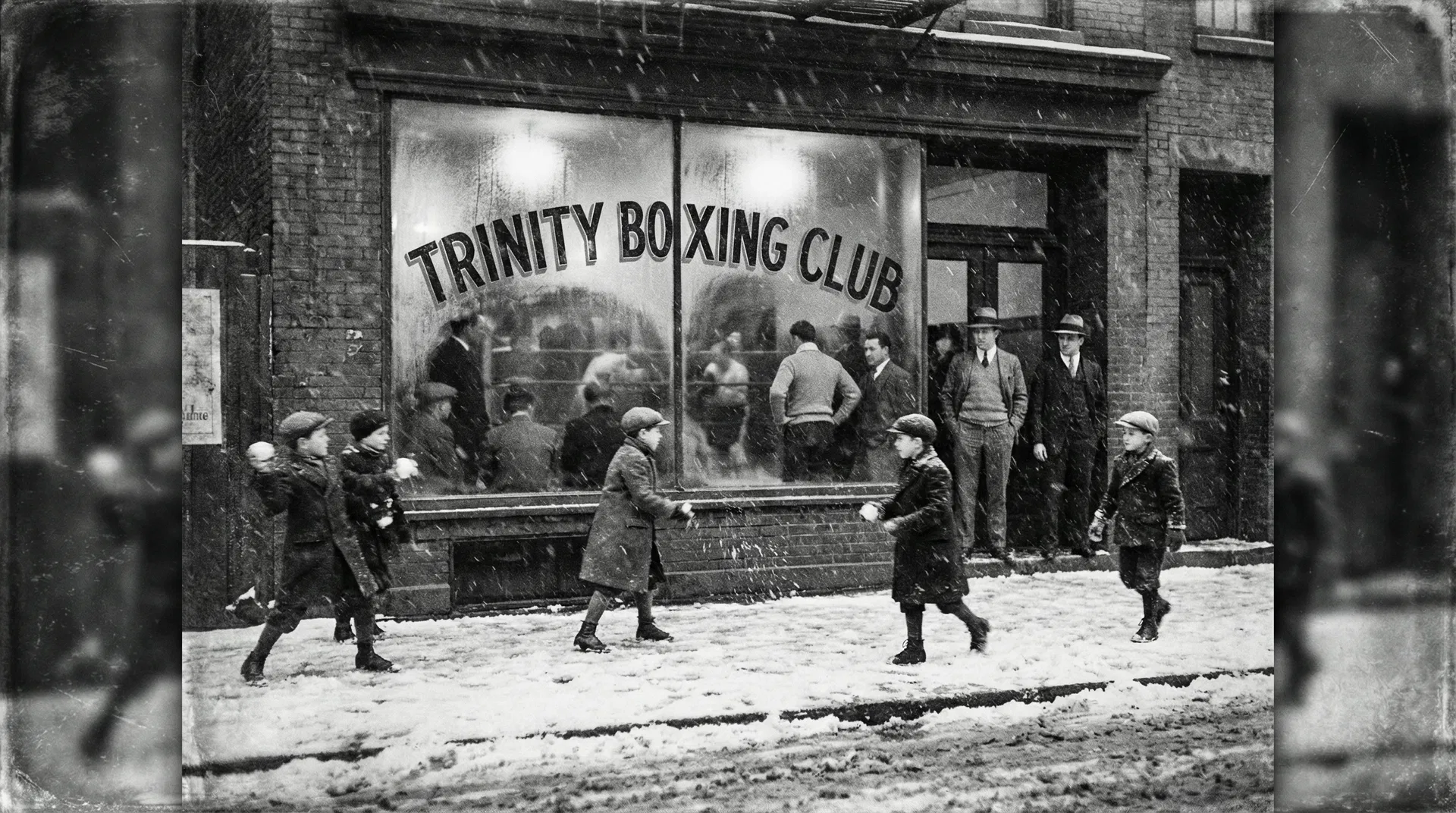 Trinity Boxing Club storefront in snow