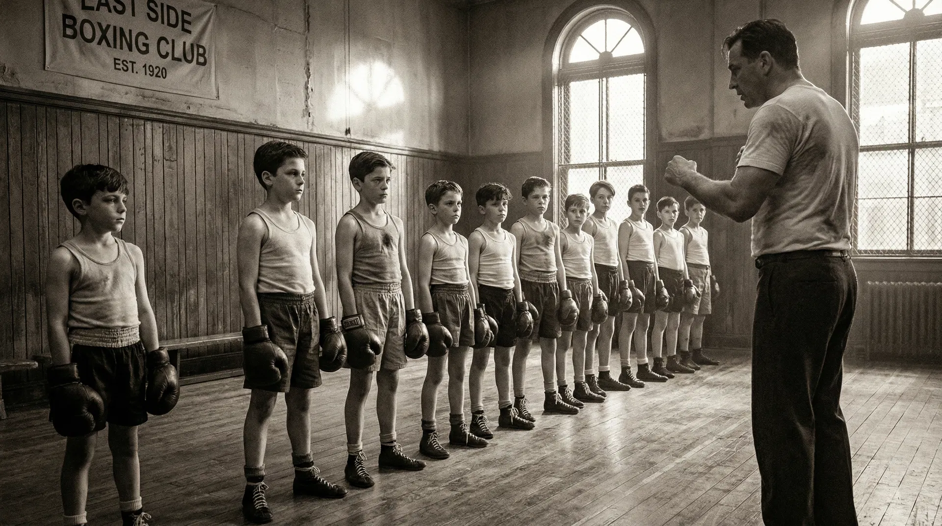 Young boxing students in vintage gym