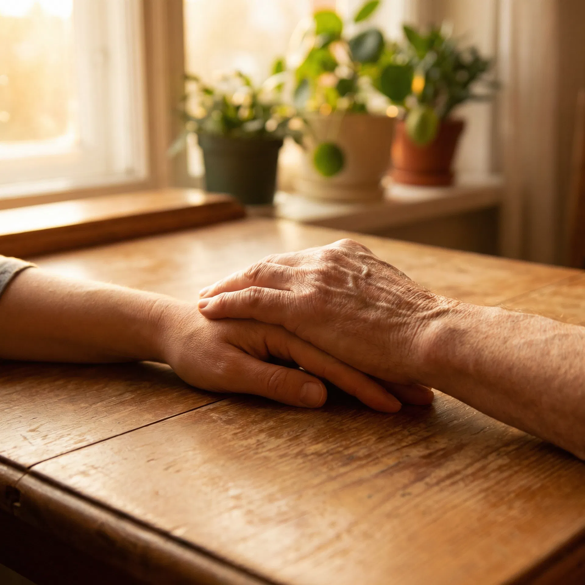 Two hands clasped together in support