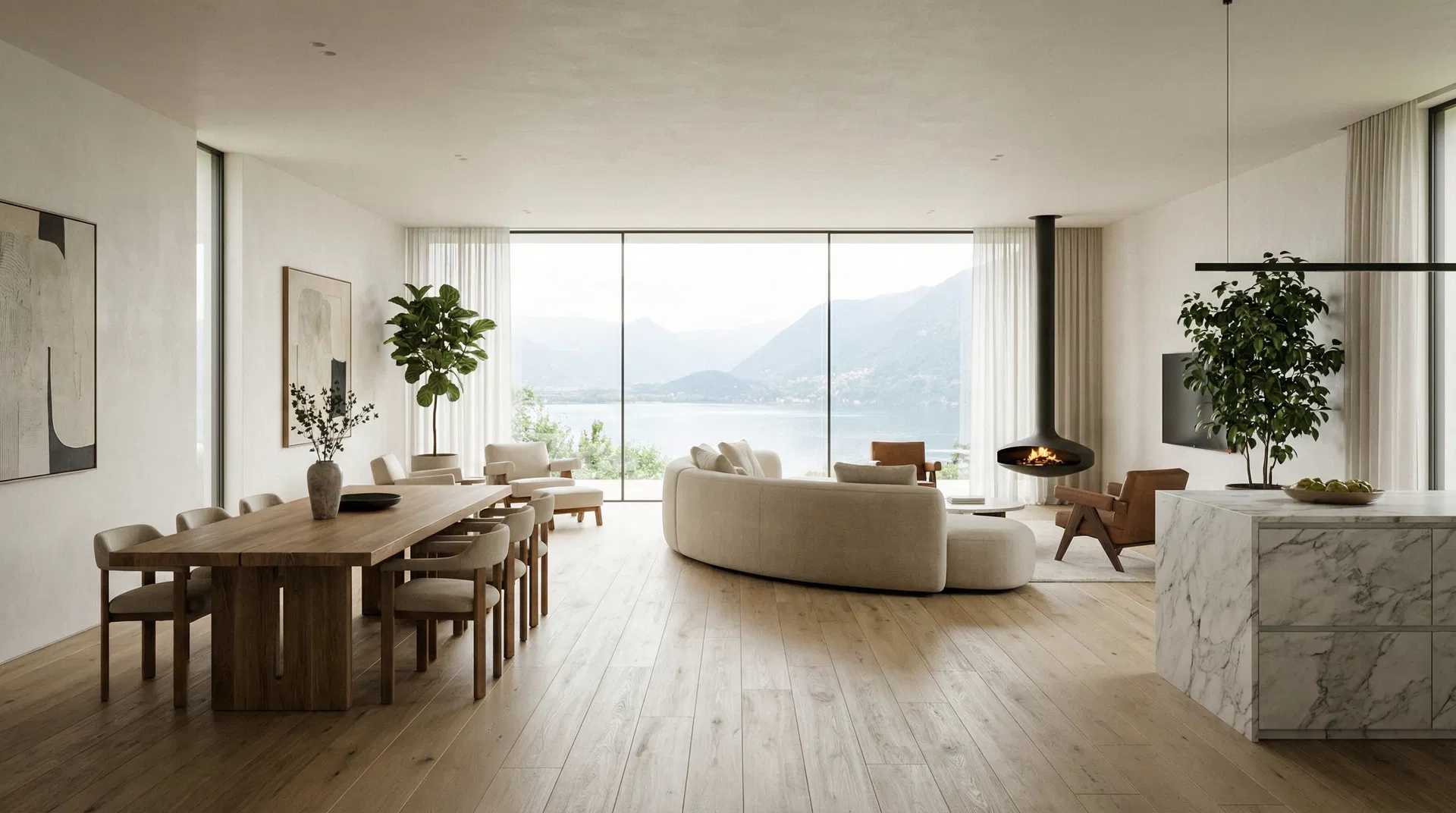 Living integrado contemporâneo com vista panorâmica