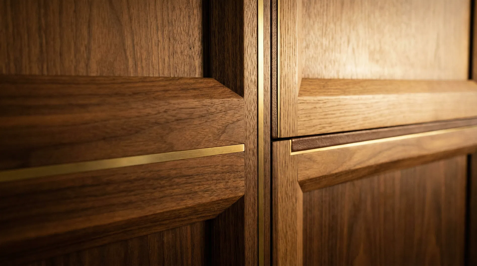 Detalhe de marcenaria premium em madeira nobre