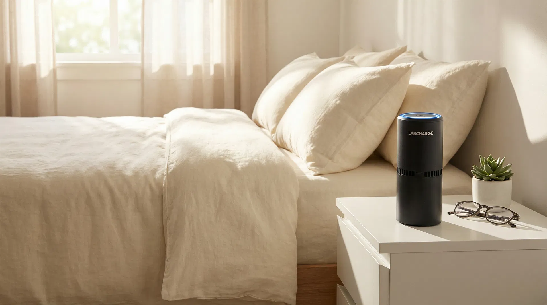 Lab Charge Ionic Air Purifier in Eleanor's bedroom