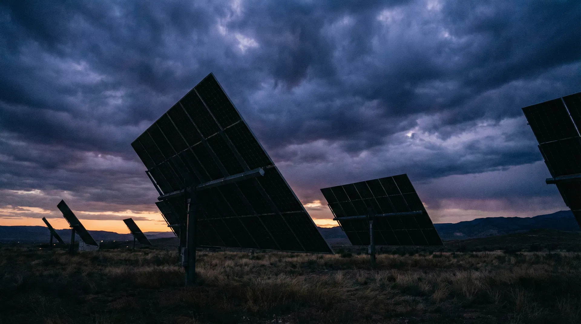 Solar panels at dusk