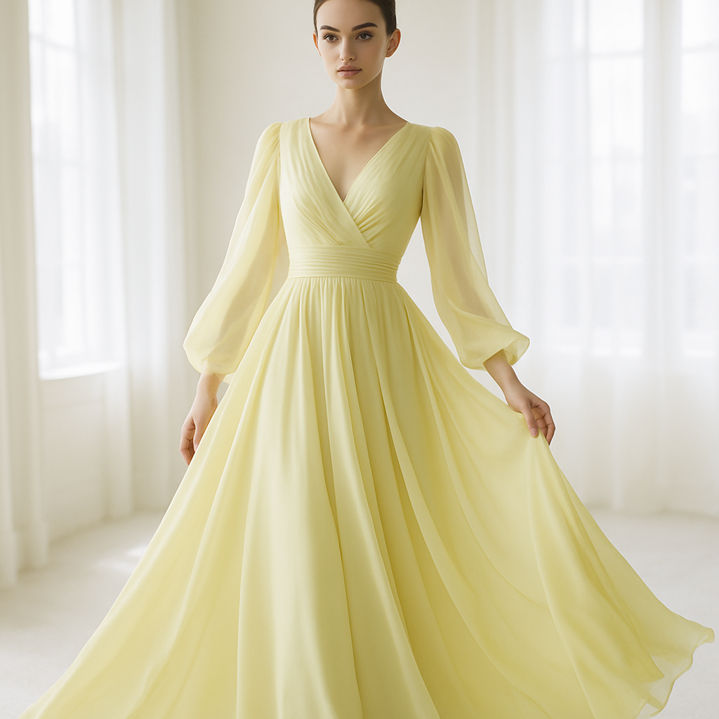 Vestido fluido na cor Amarelo Cremoso