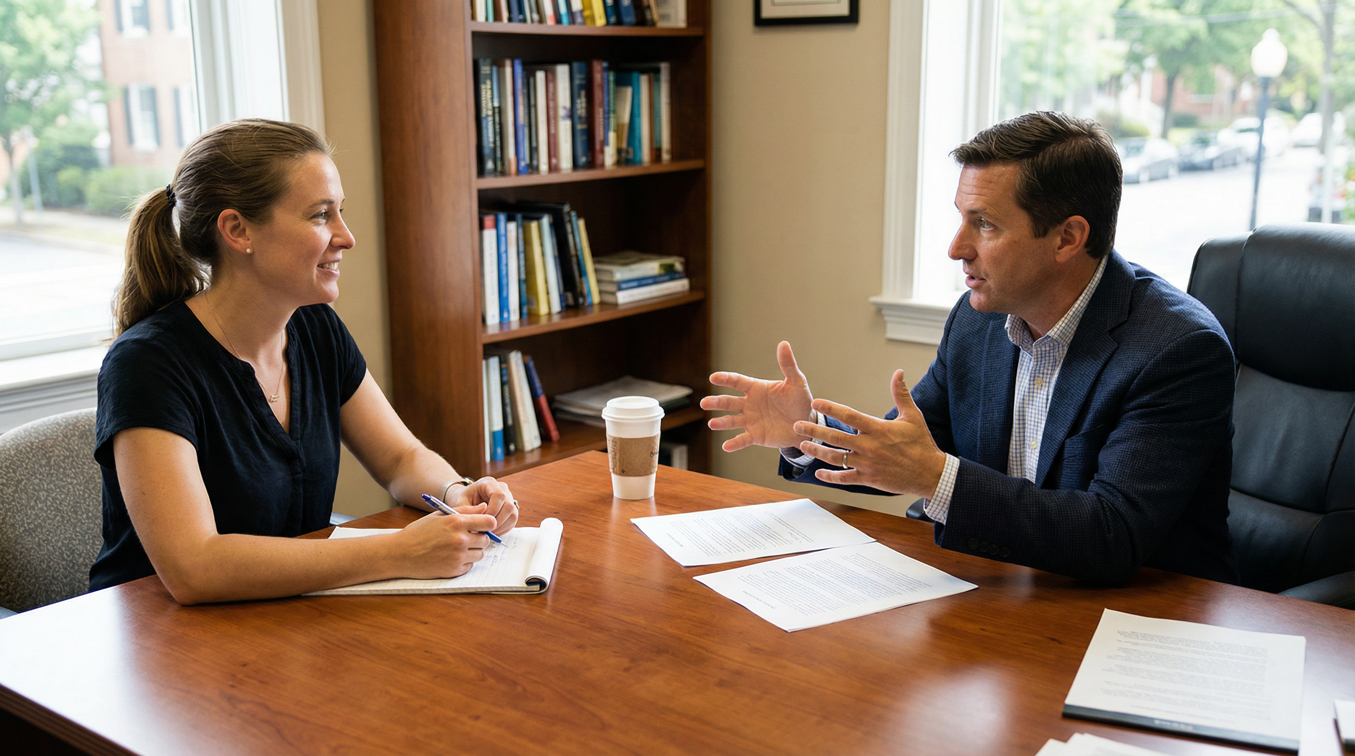 A professional job interview emphasizing human interaction and communication skills. A professional job interview emphasizing human interaction and communication skills.