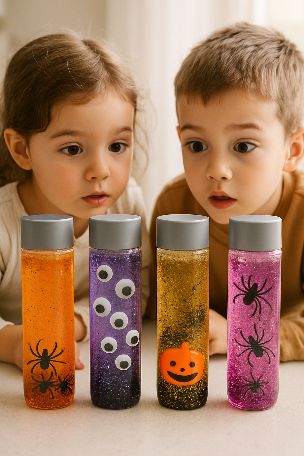 Garrafas Sensoriais de Halloween com Temática Flutuante