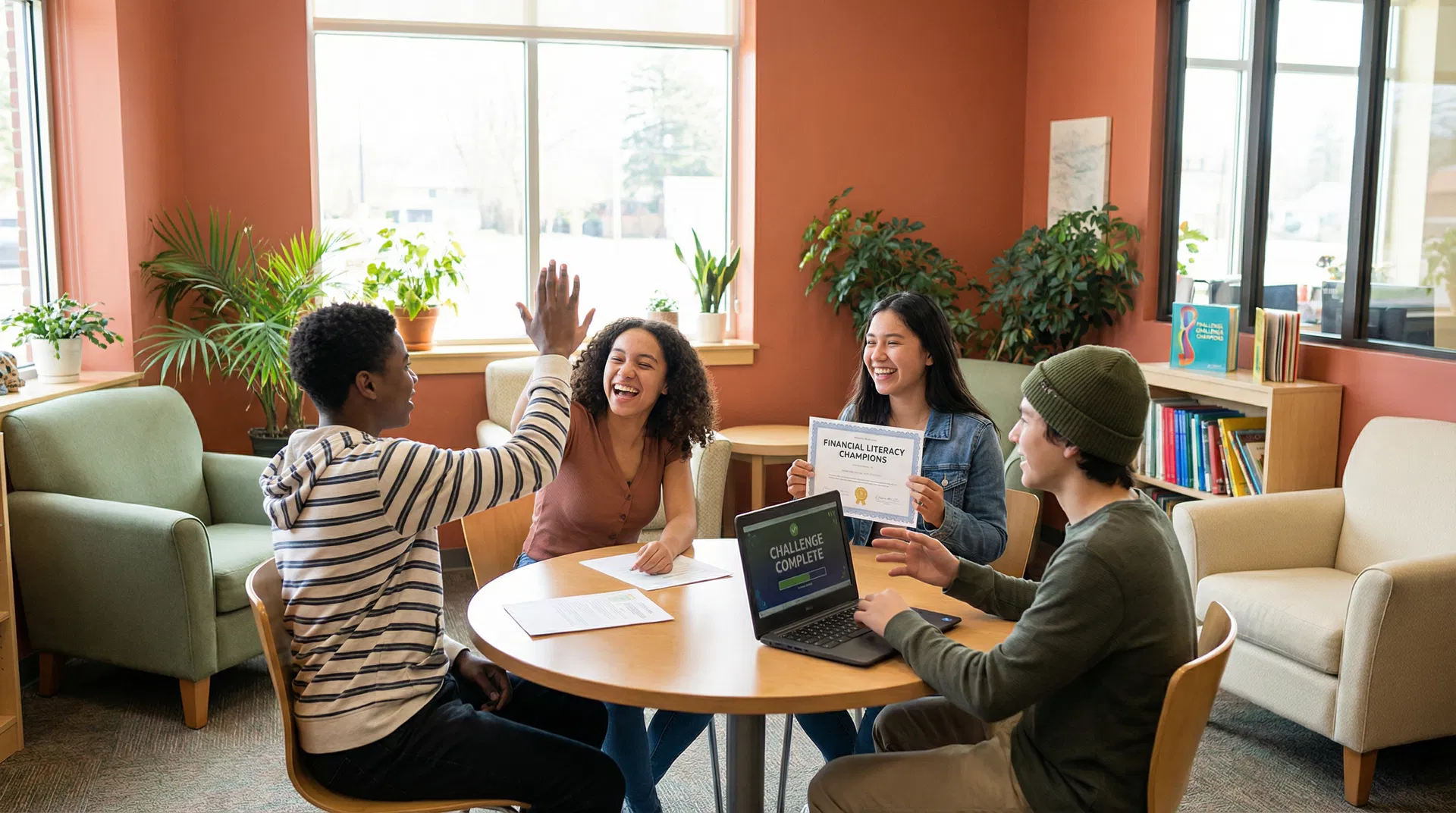 Youth celebrating success in financial literacy program