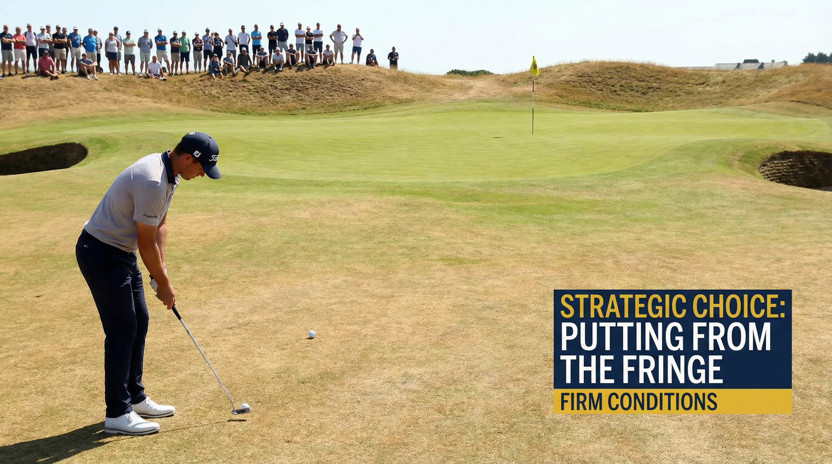 Golfer putting from the fringe on fast firm course conditions