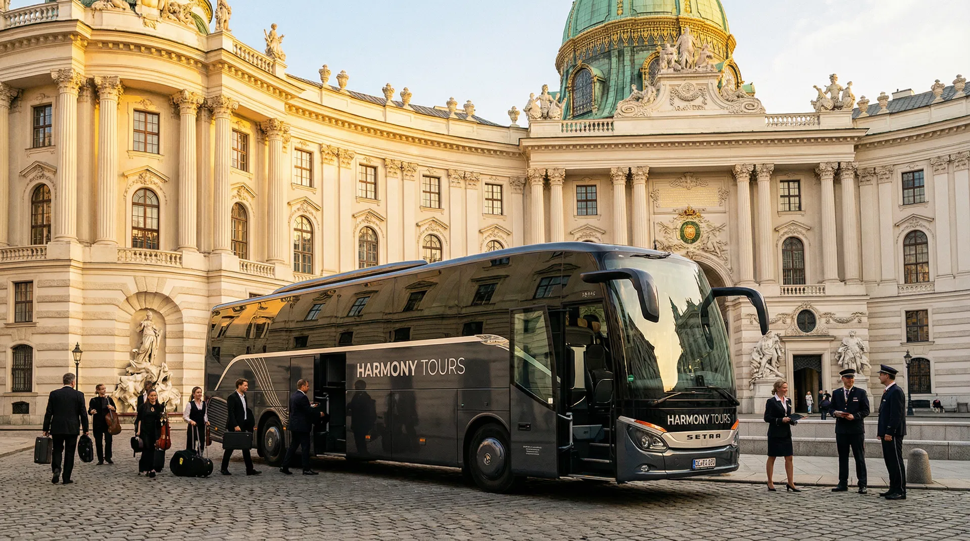 Moderner Reisebus für Chorreisen und Konzerttouren durch Europa