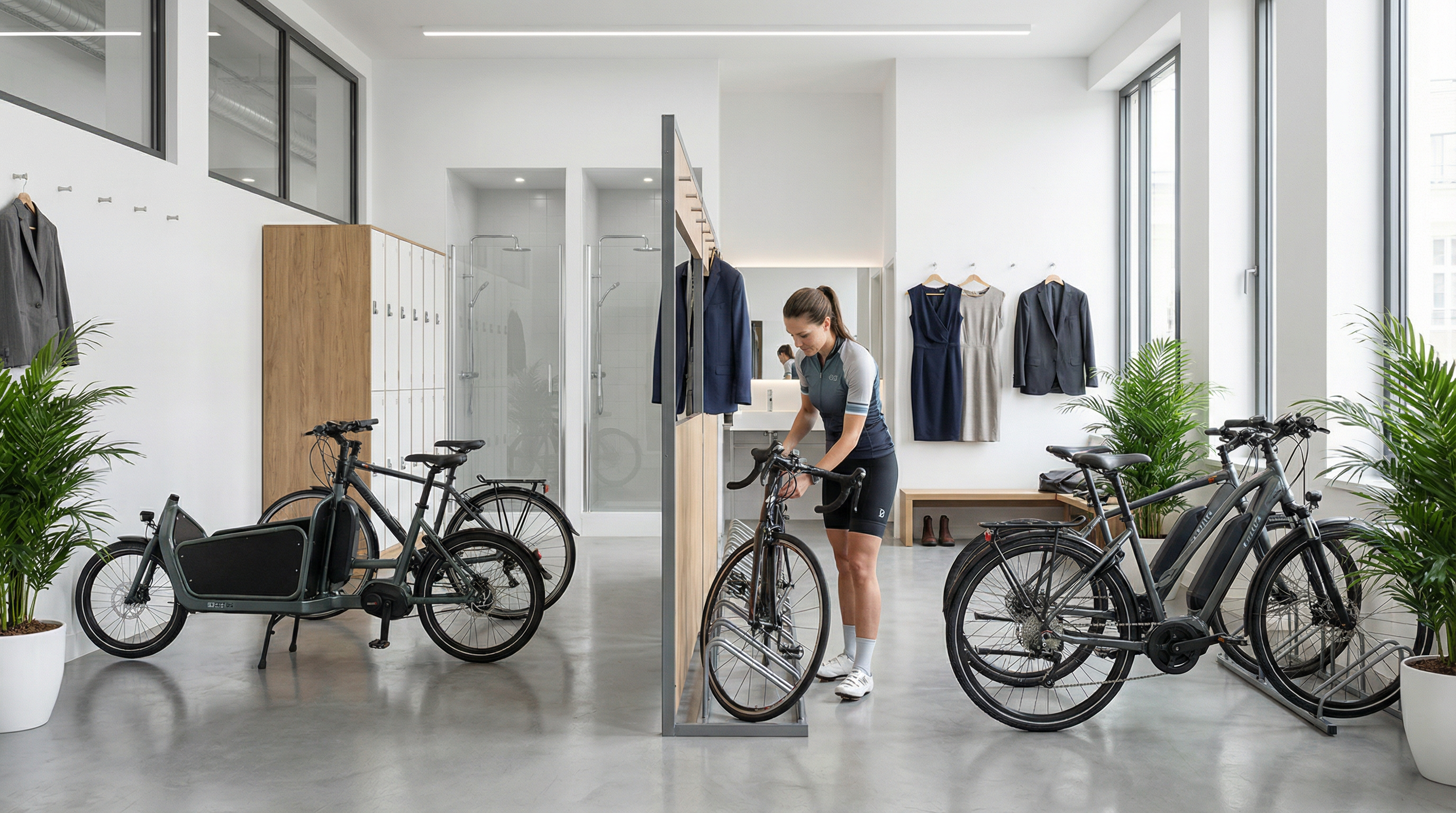 Installations modernes pour vélos dans un bureau