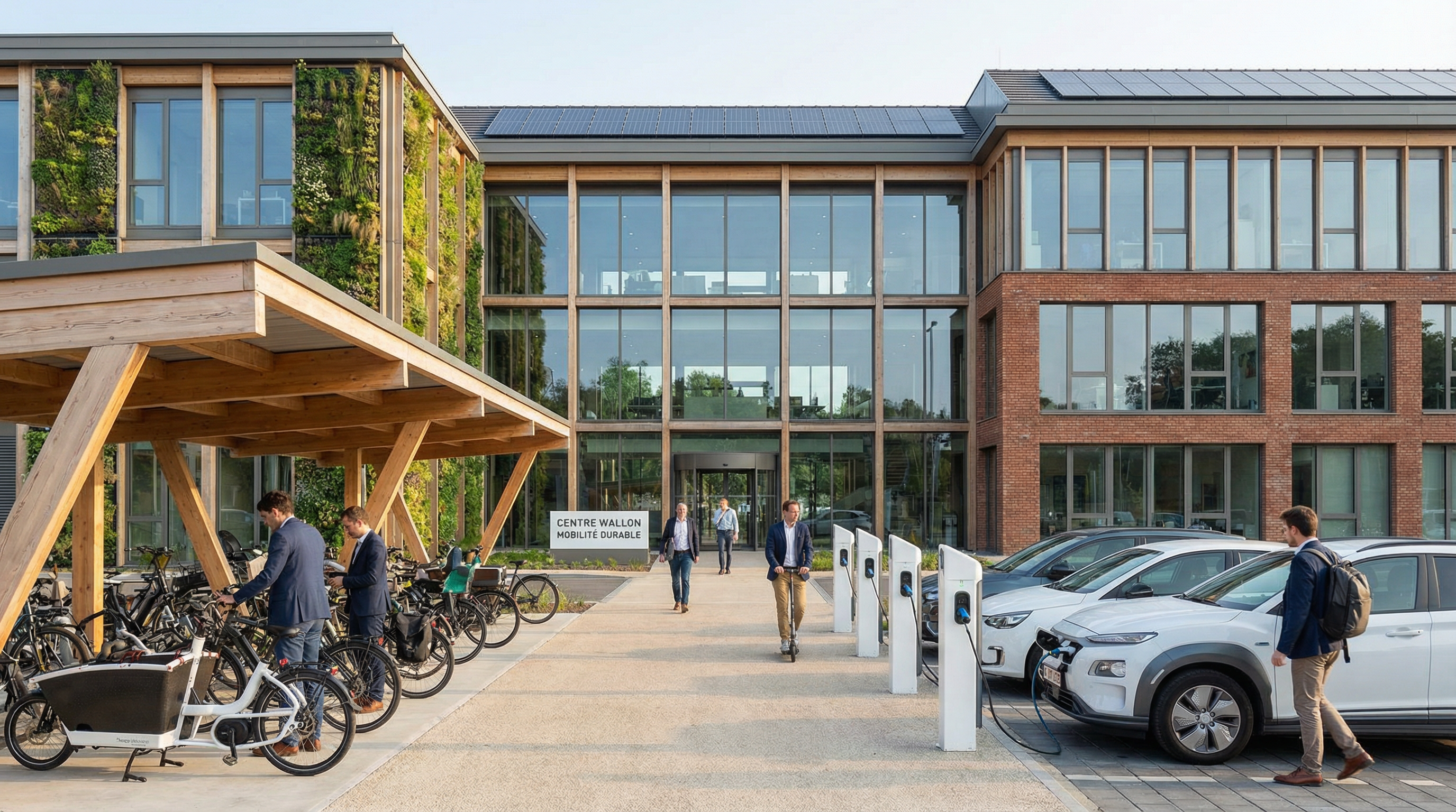 Infrastructure de mobilité durable intégrée à un bâtiment d'entreprise moderne
