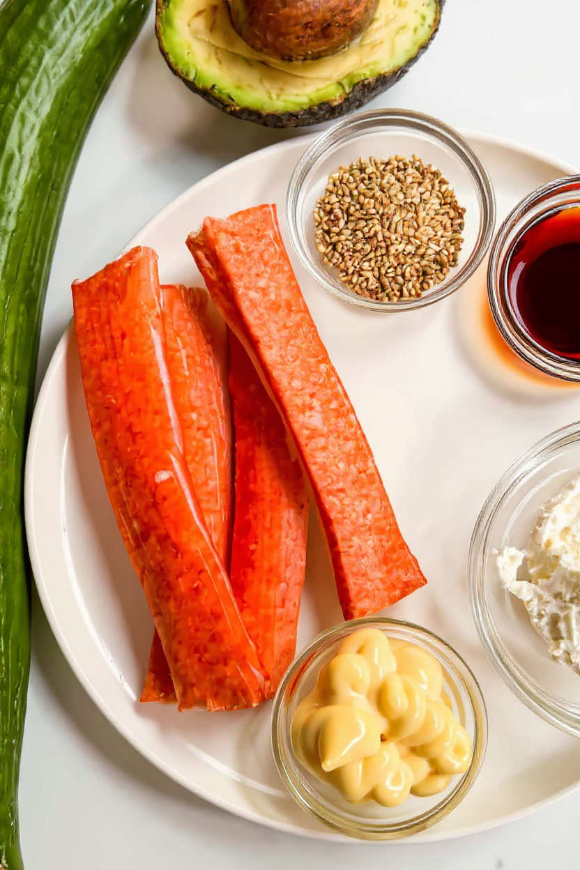 Ingredients for California Roll Cucumber Salad