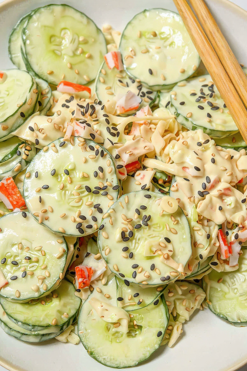 California Roll Cucumber Salad ready to serve