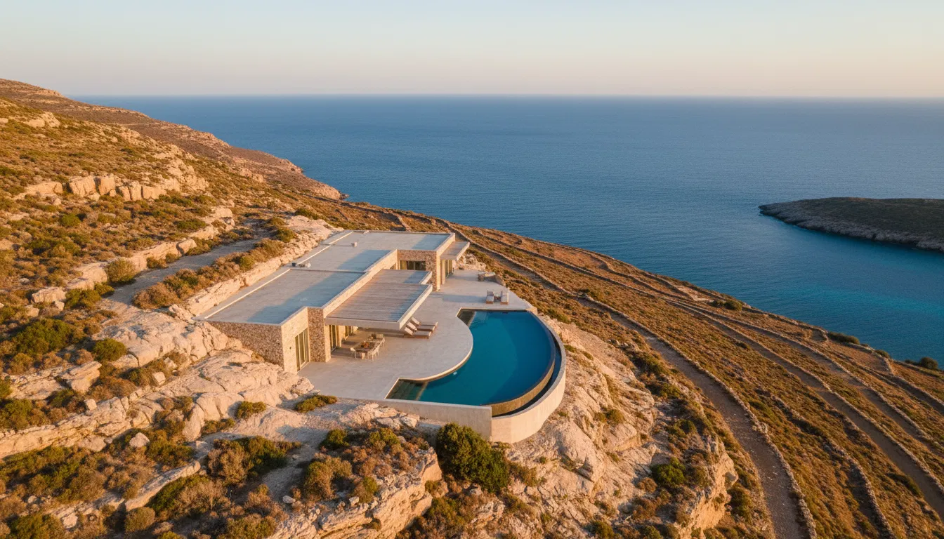 Androsthea villa terrace overlooking the Aegean Sea