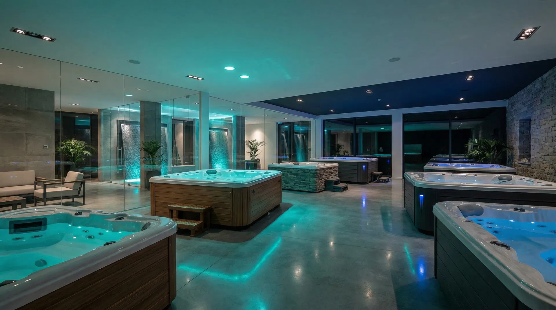 Salle d'exposition avec spas de luxe