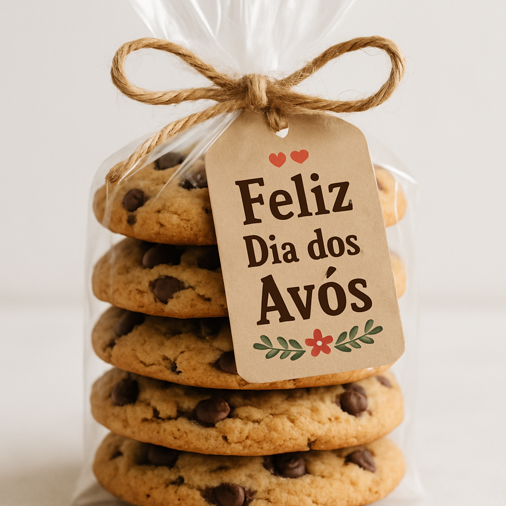 Cookies com Gotas de Chocolate com Embalagem e Tag