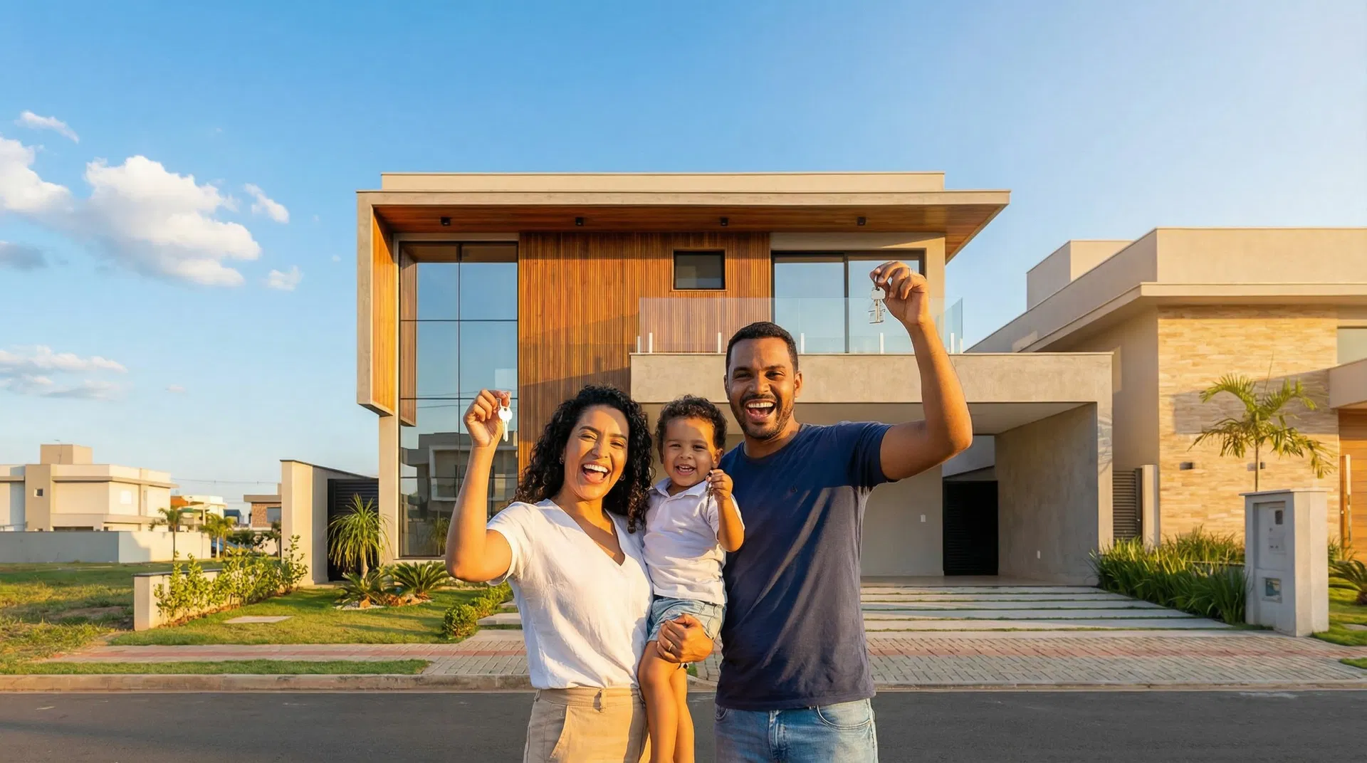 Família feliz com sua nova casa