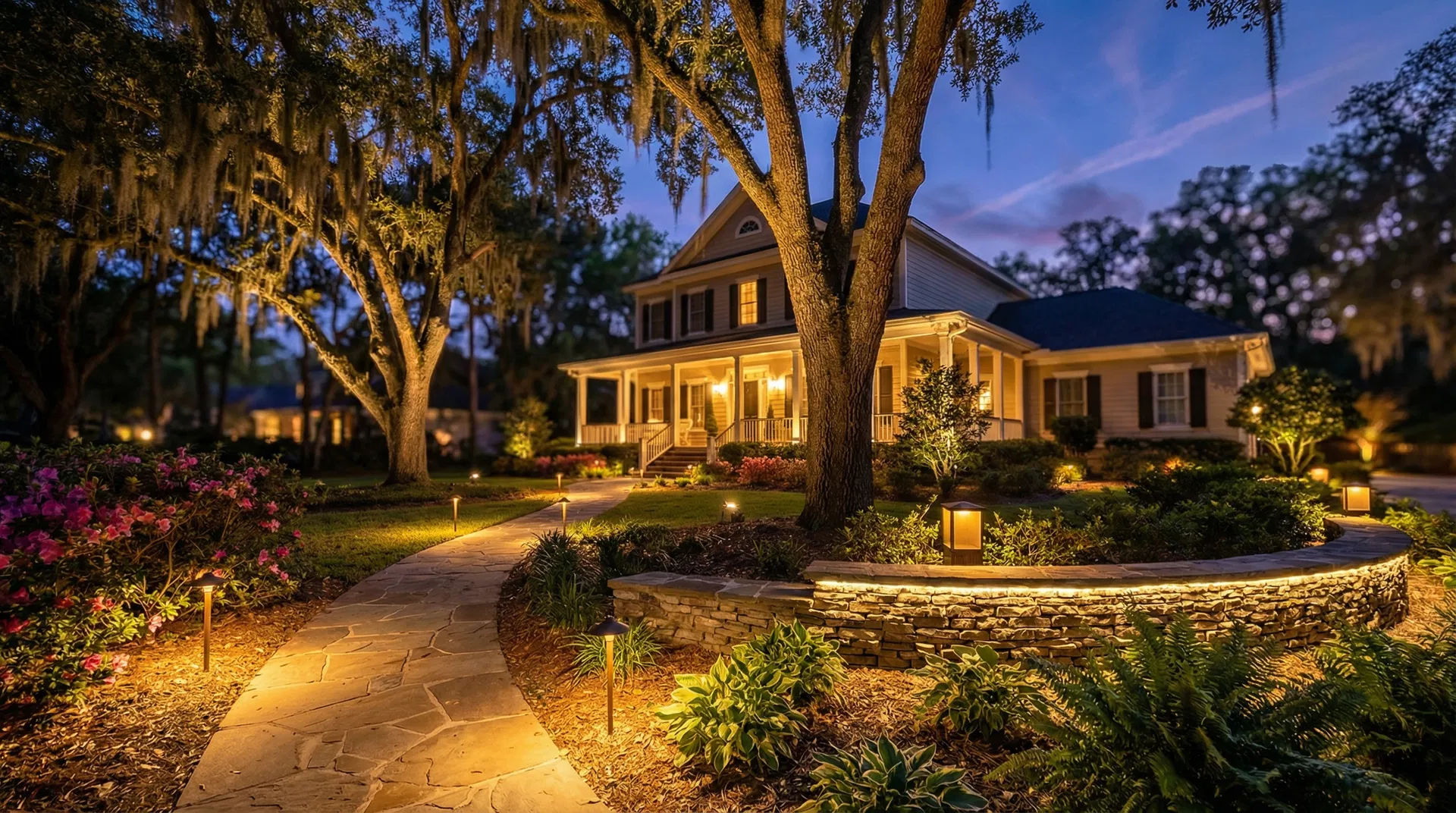 Outdoor lighting at dusk
