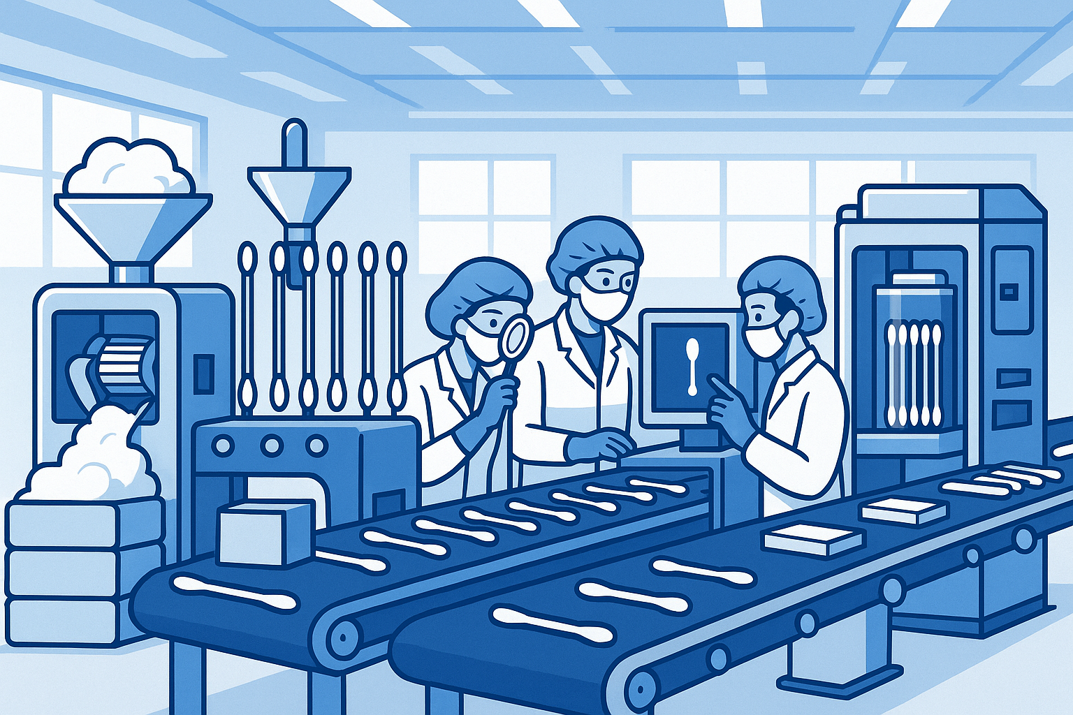 Modern cotton swab manufacturing process with quality control