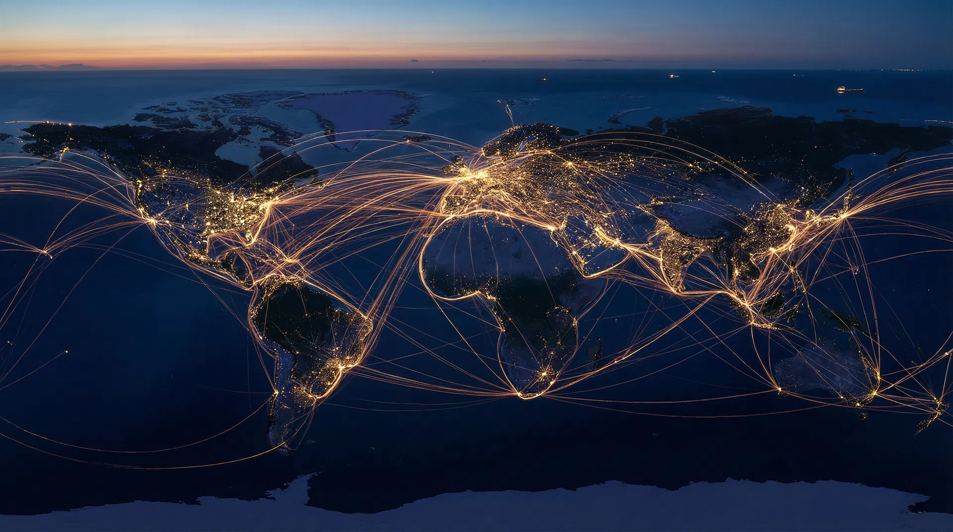 Global supply chain network with interconnected trade routes