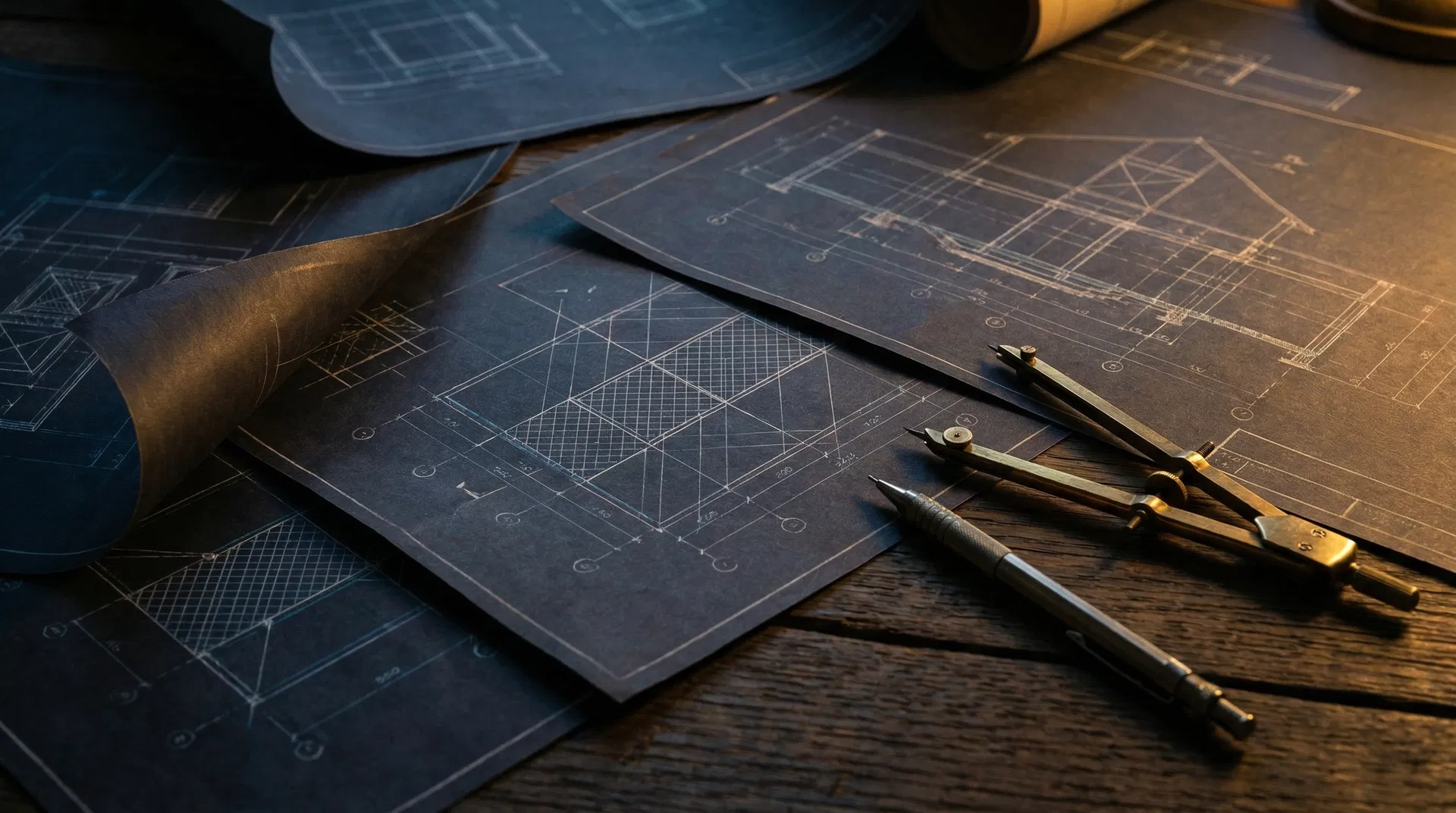 Architectural blueprints and drafting tools