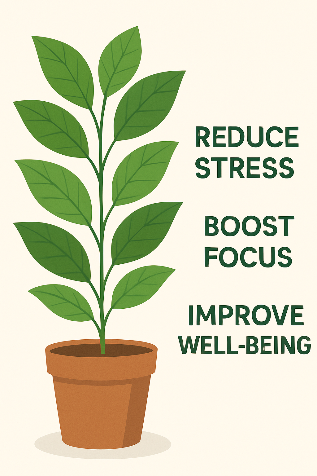 Infographic: Three key benefits of biophilic design: Reduce Stress, Boost Focus, Improve Well-being.