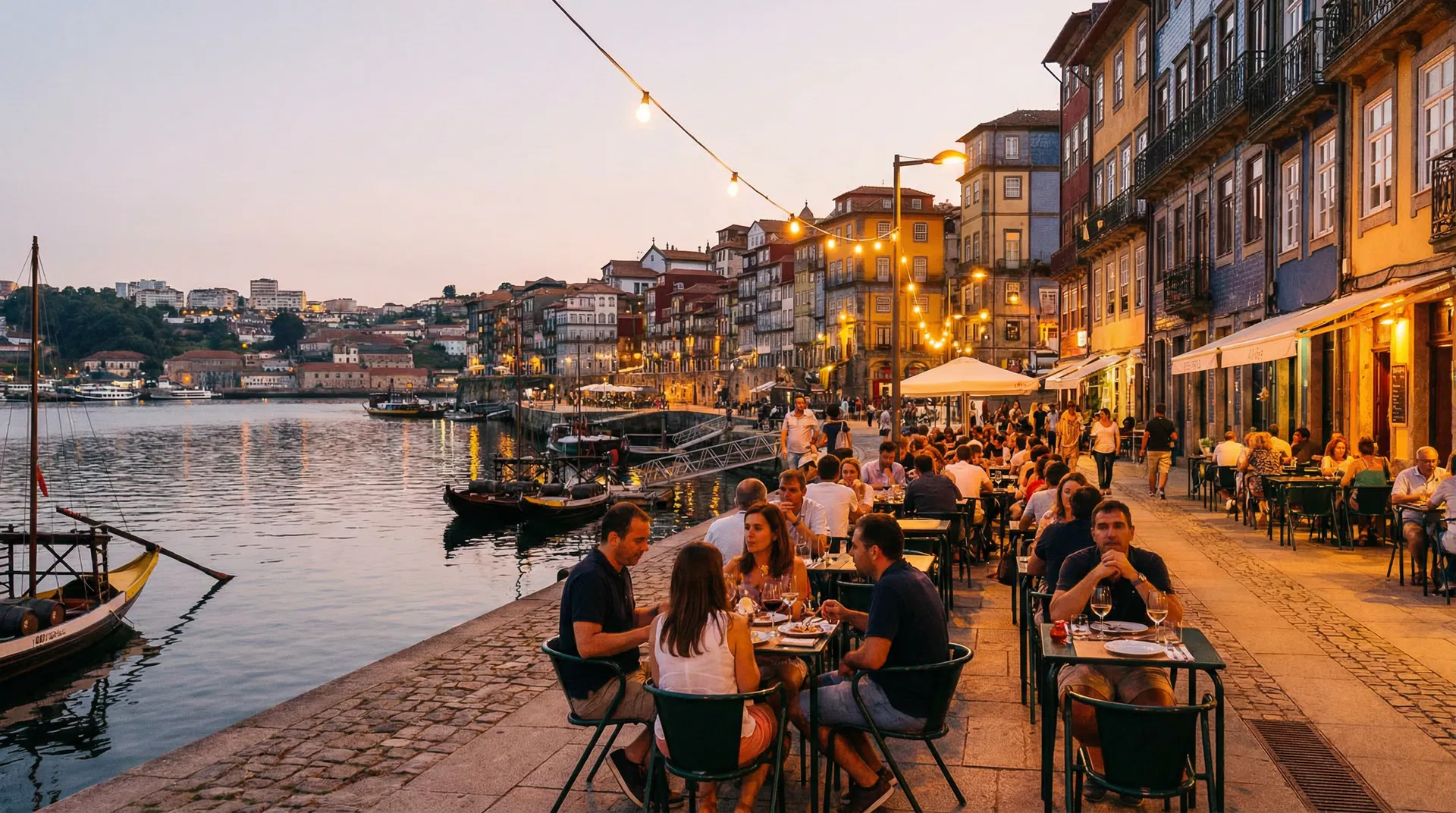 Ribeira do Porto ao anoitecer