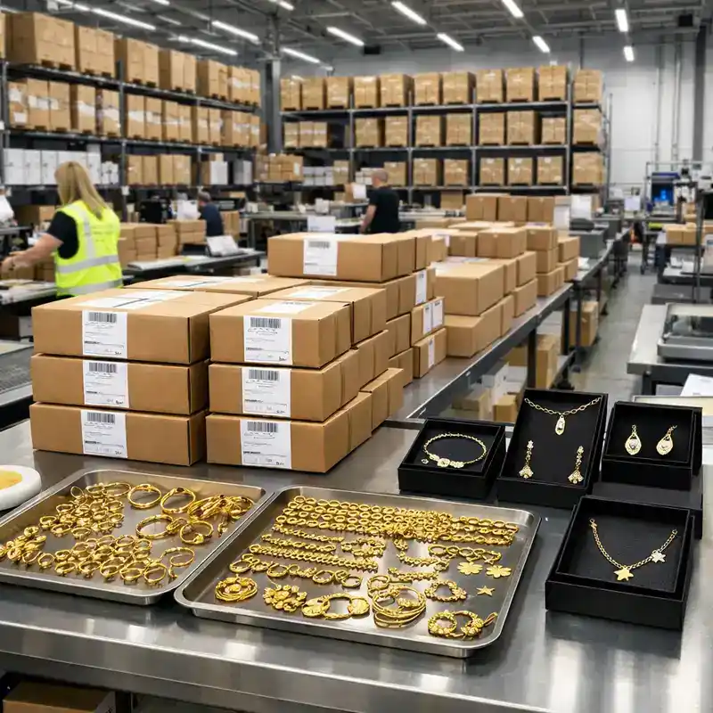 Why Brass Jewelry Wholesale Fits Fashion Brands: The Strategic Guide for 2026 3 High-volume jewelry production and warehouse logistics