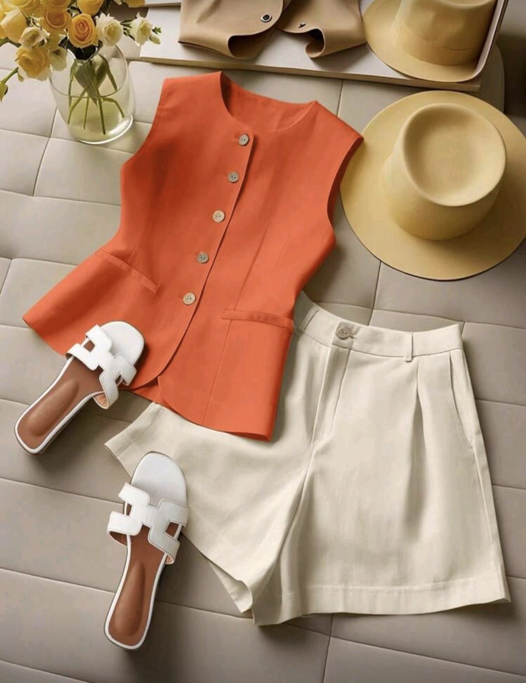 Conjunto Laranja e Creme