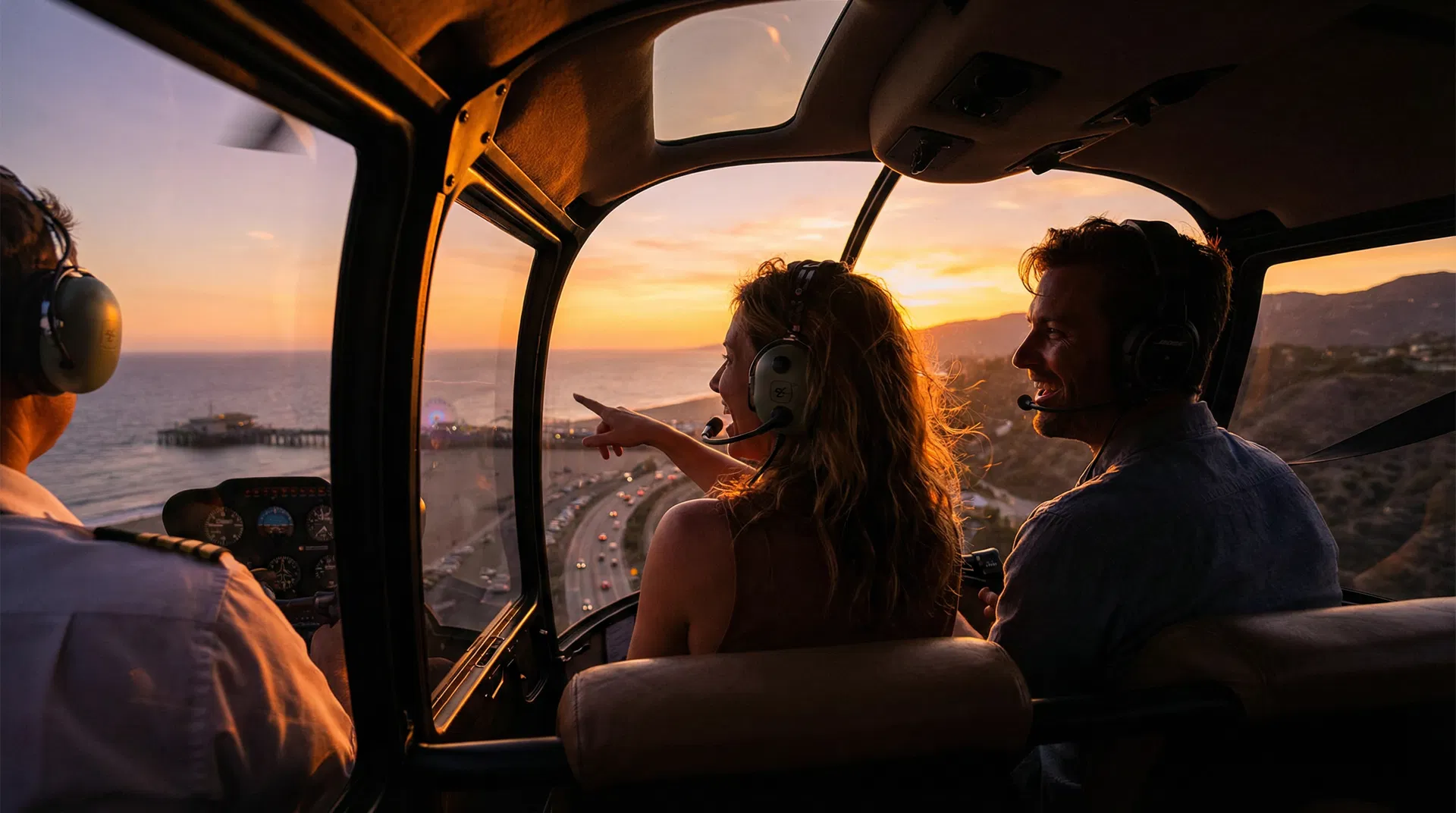 Romantic sunset helicopter flight over Los Angeles — private aerial tour for couples and proposals