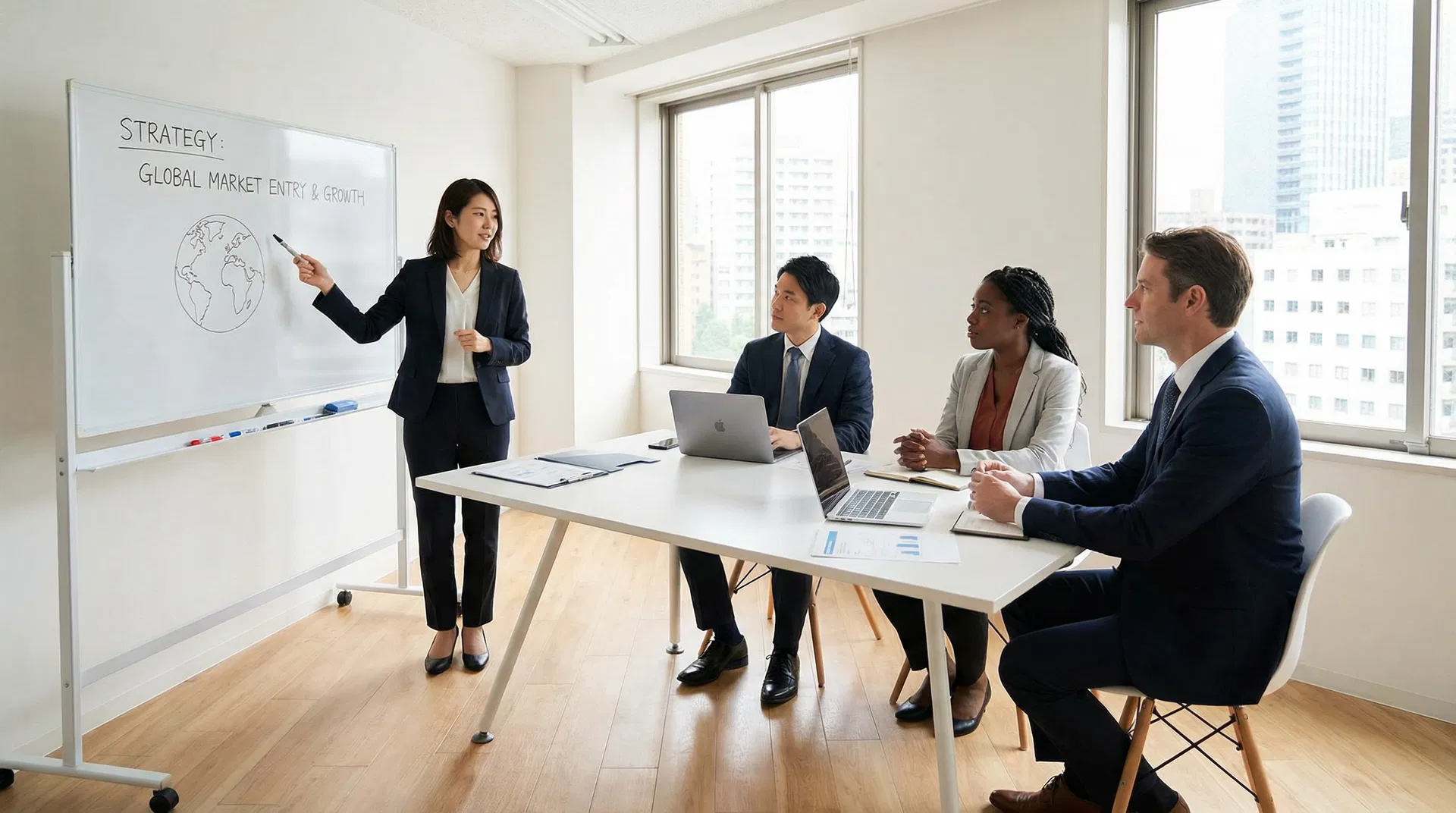 ビジネスミーティングで英語を使うシーン