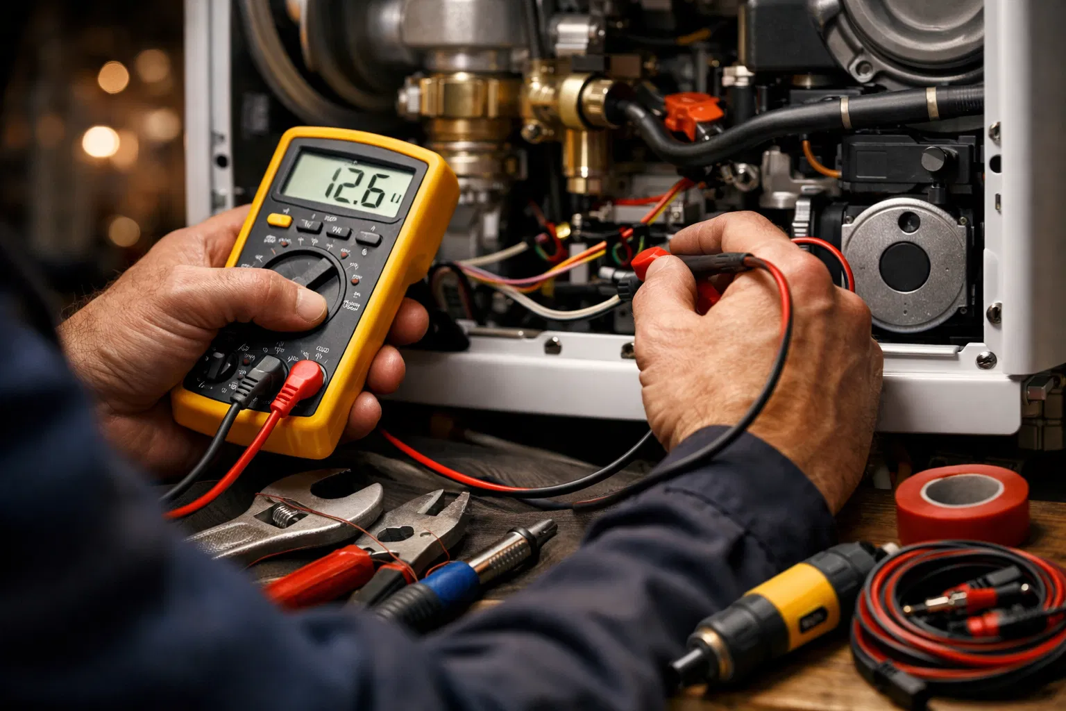 Engineer diagnosing a boiler fault