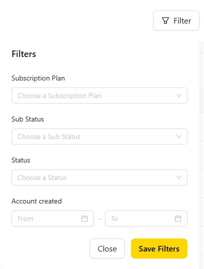 UniBee Customer Module Filter Options