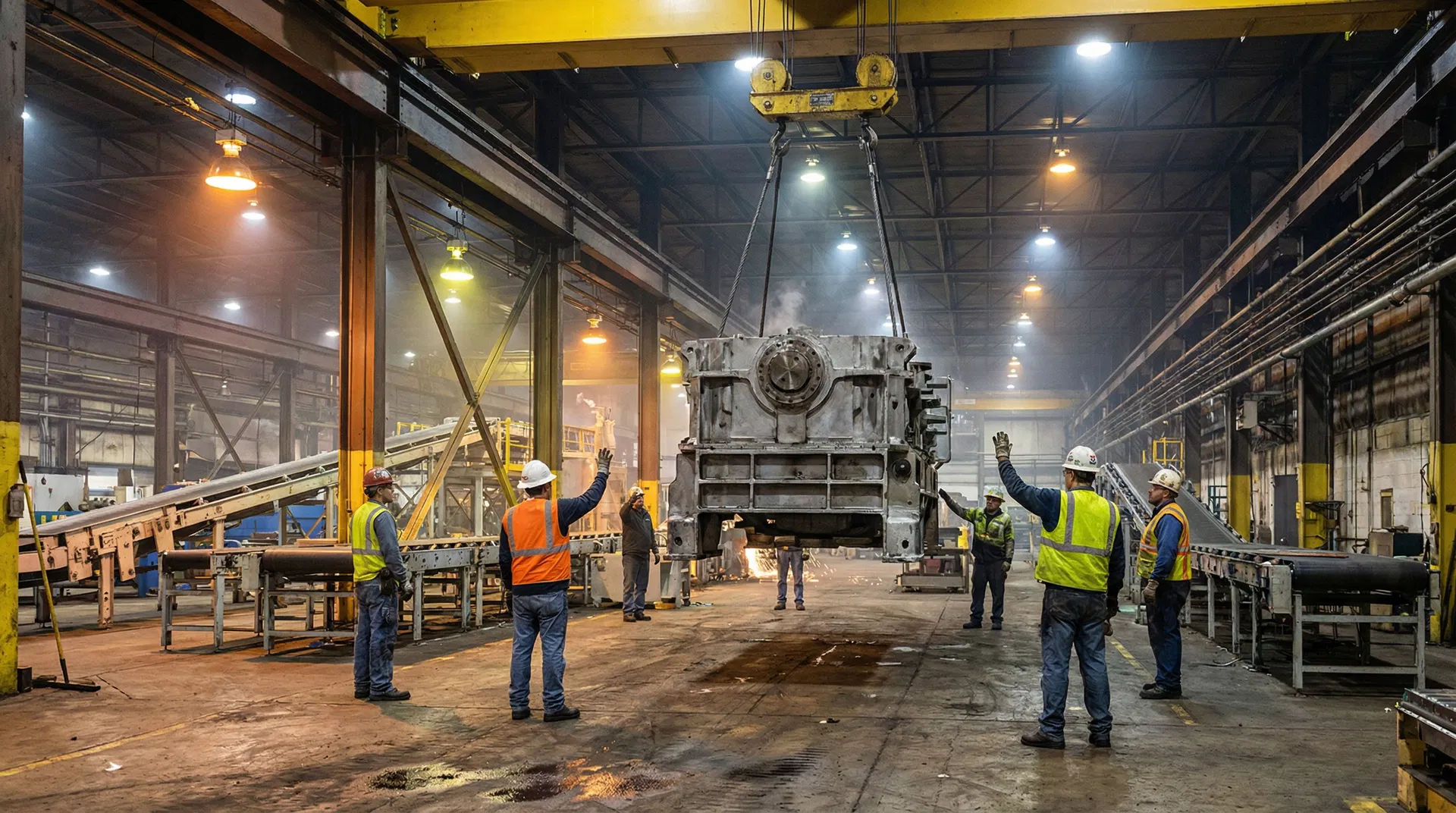 Industrial machinery installation with crane