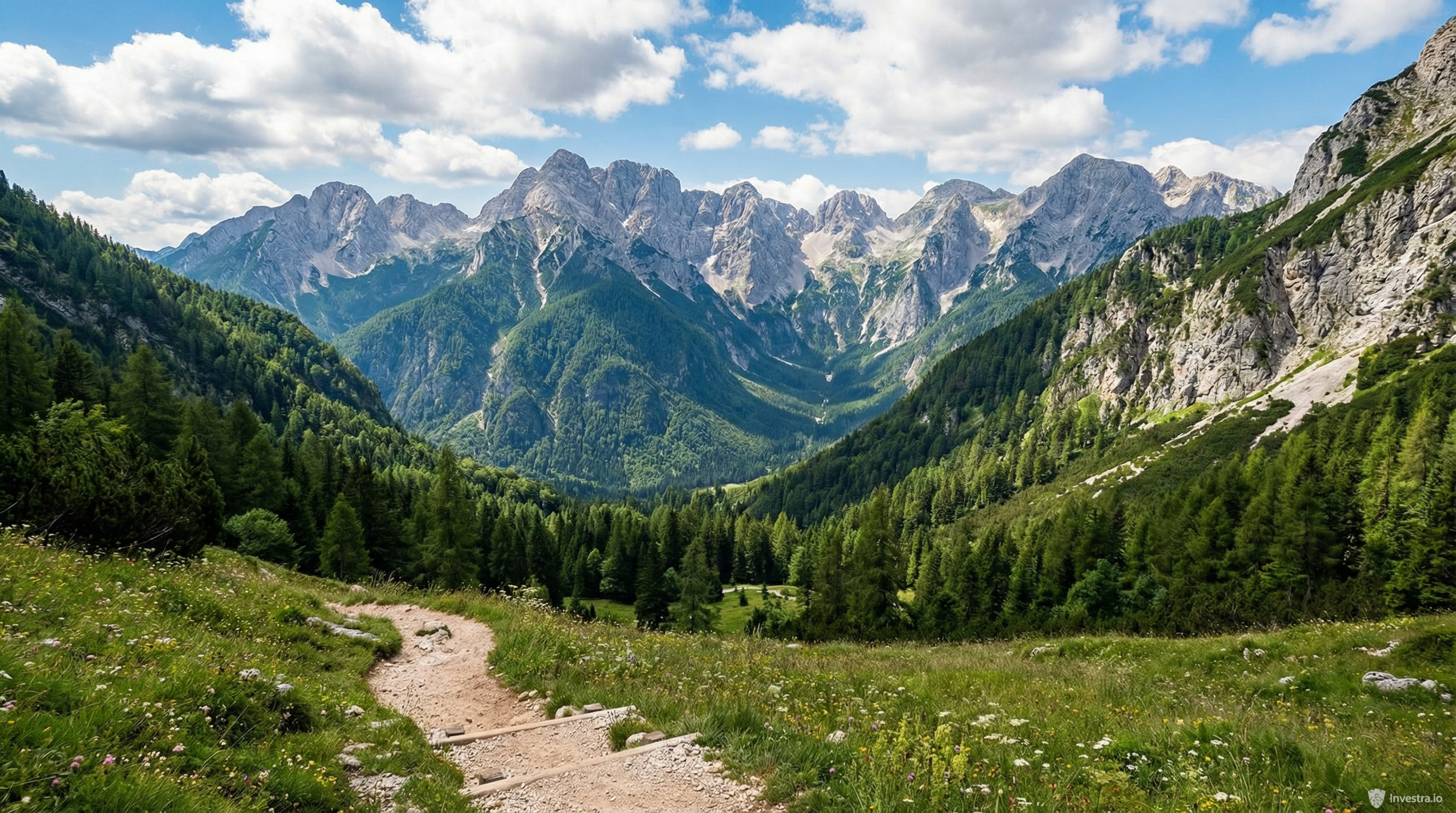 The majestic Julian Alps in Triglav National Park with hiking trails