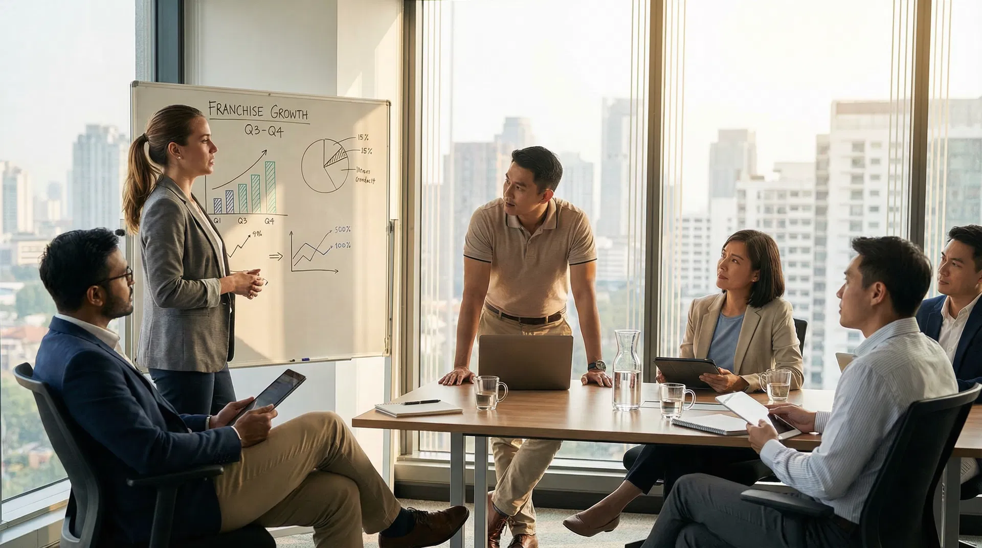 Athletes in business meeting