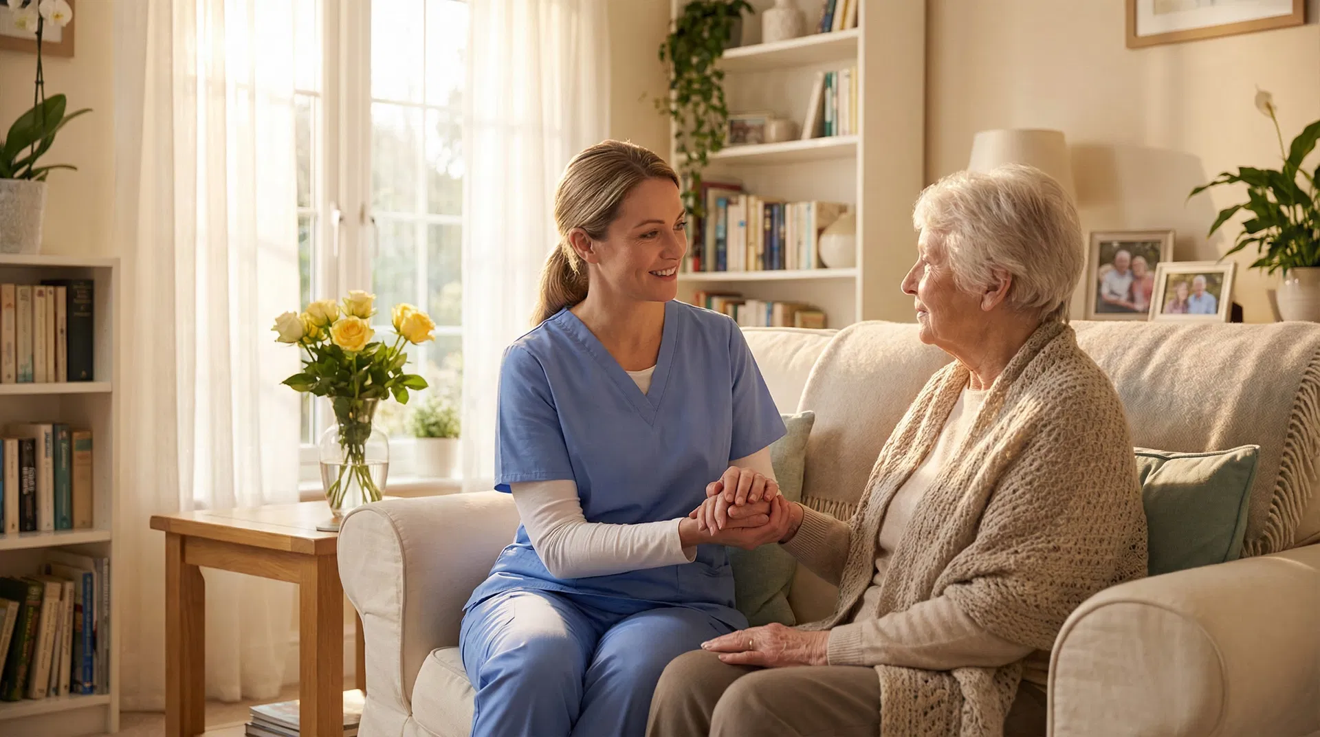 Compassionate caregiver with senior