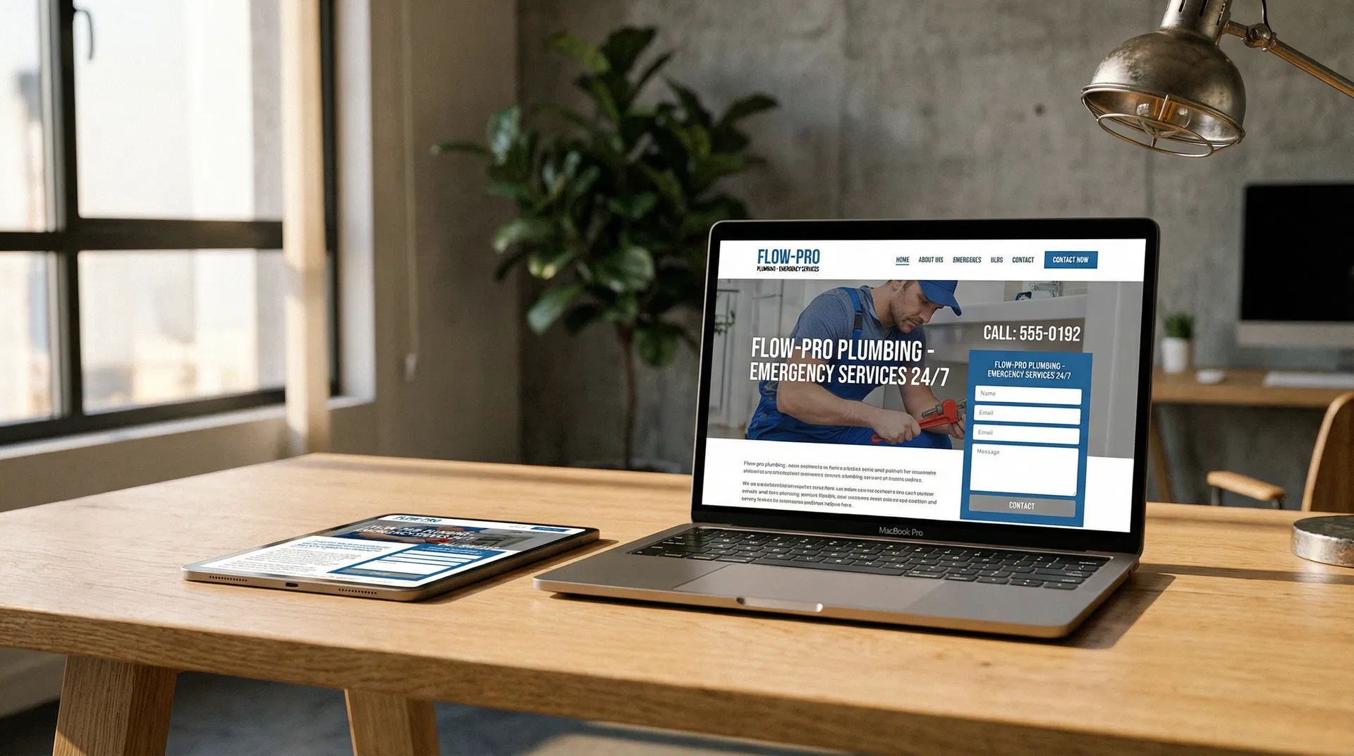 Professional trade business website displayed on laptop and mobile