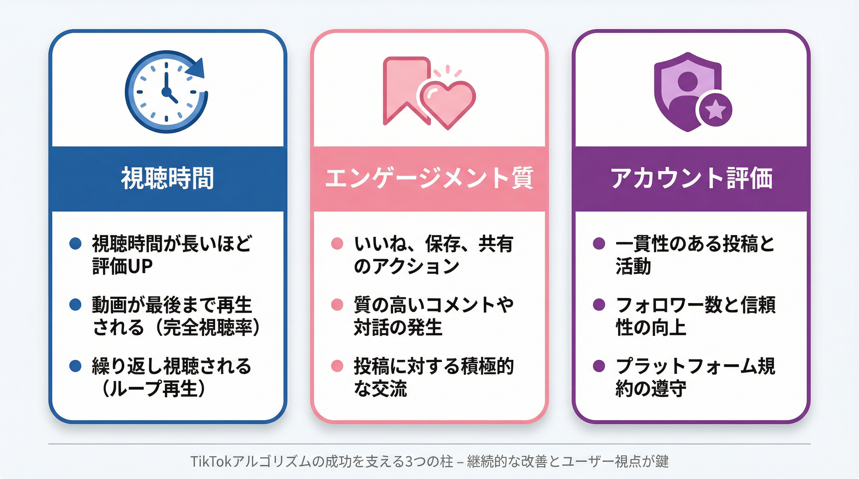 TikTokアルゴリズム3つの柱