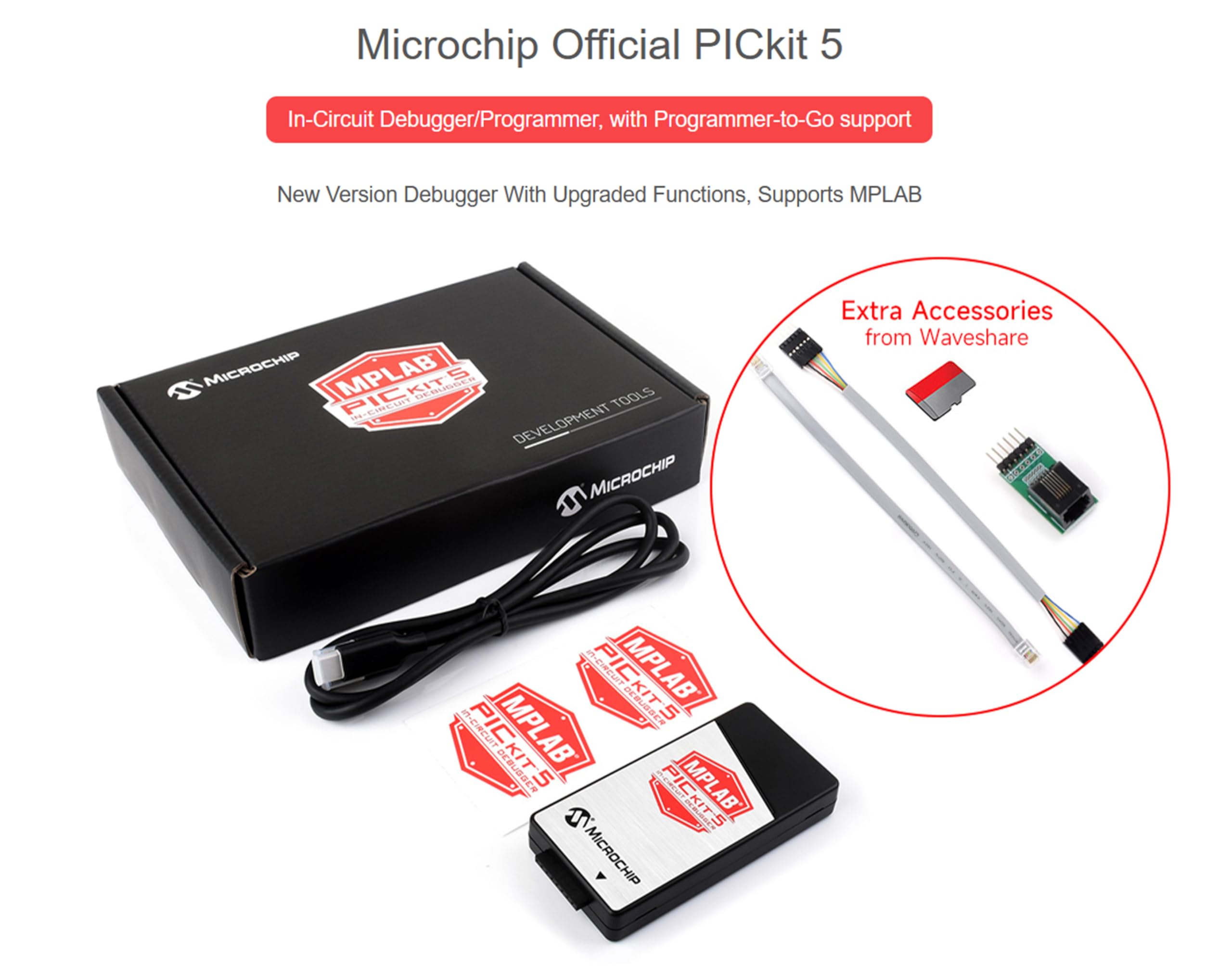 The Microchip PICkit 5, a popular and affordable programmer for PIC and AVR MCUs. The Microchip PICkit 5, a popular and affordable programmer for PIC and AVR MCUs.