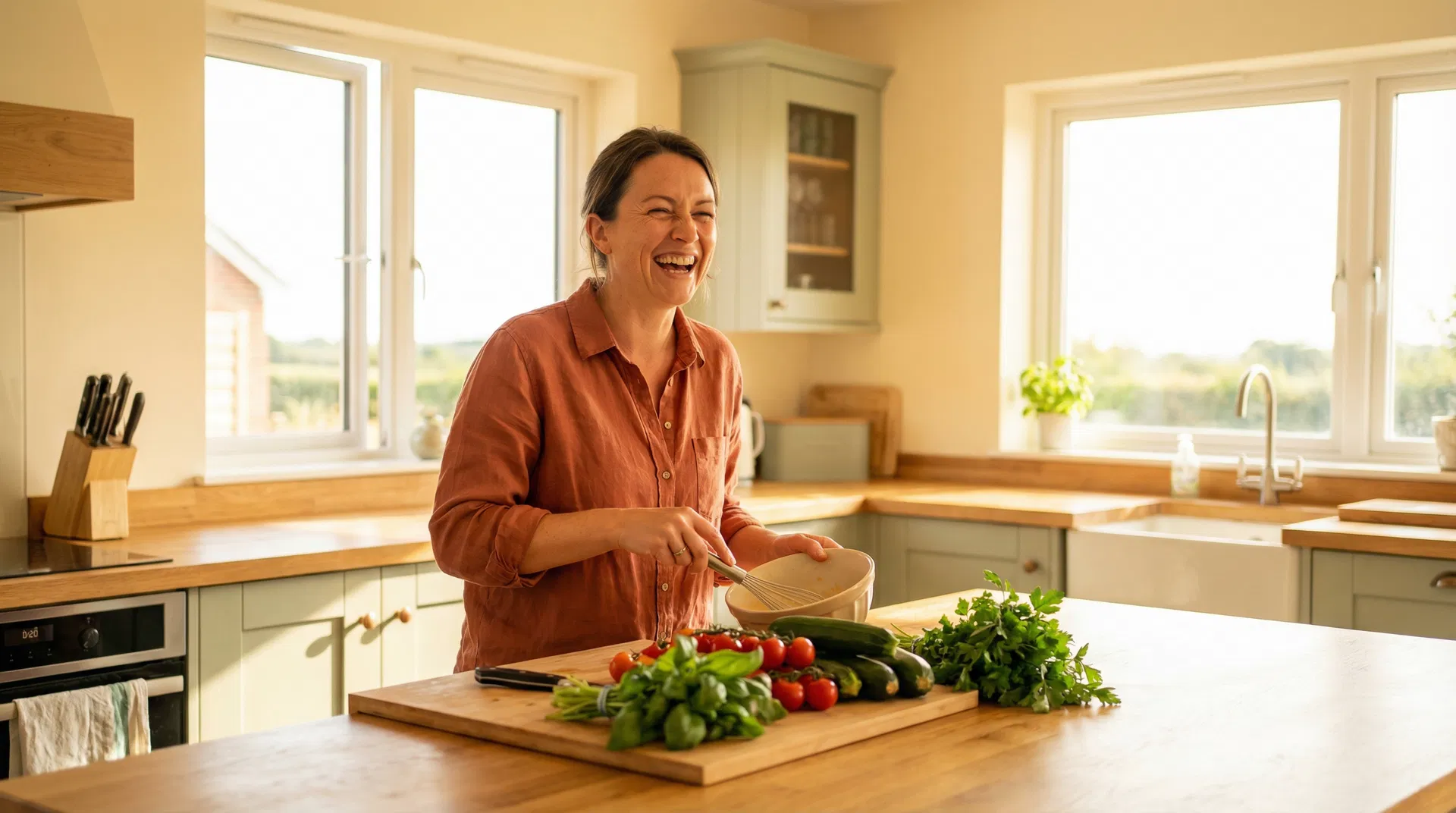 Woman cooking with joy and energy