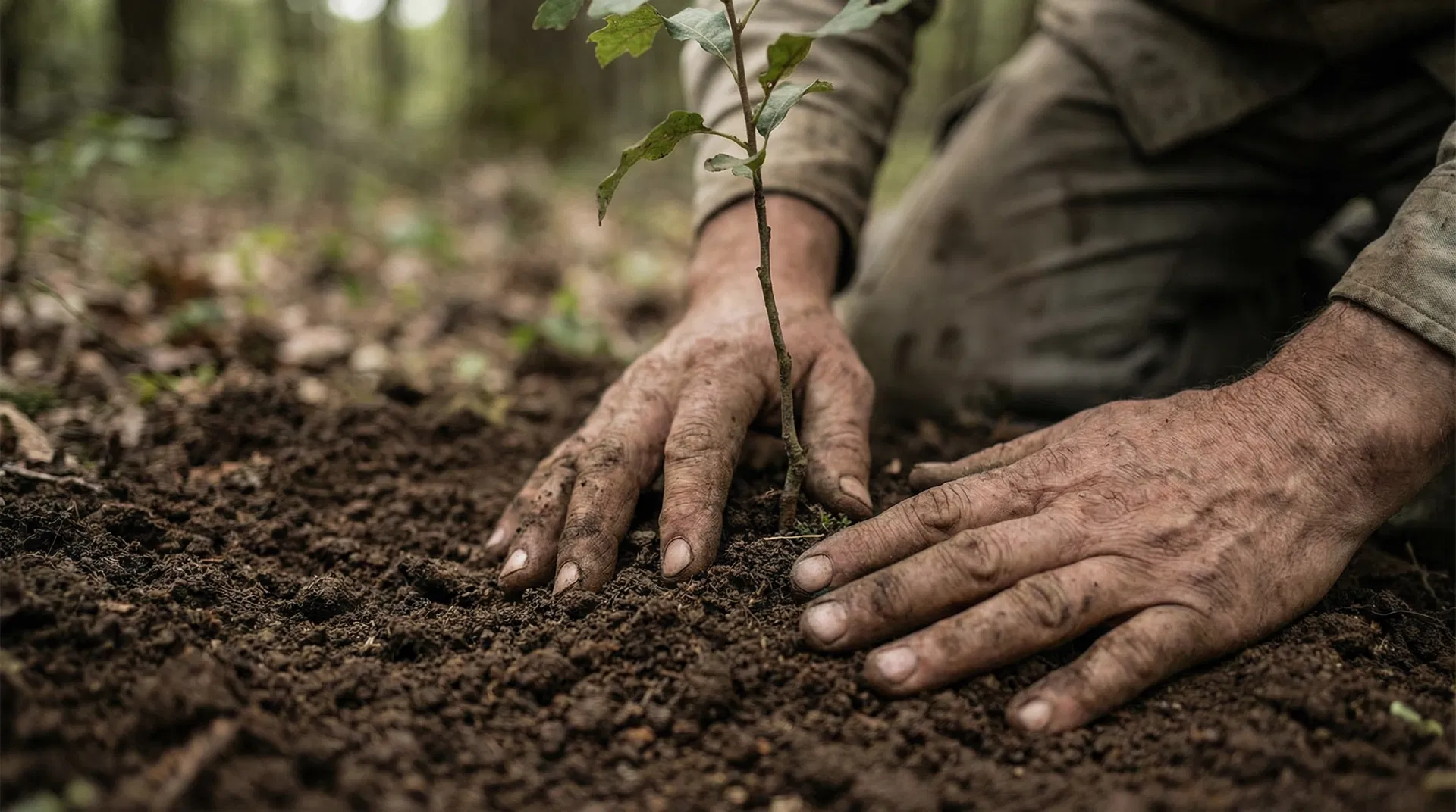 Hands planting a tree