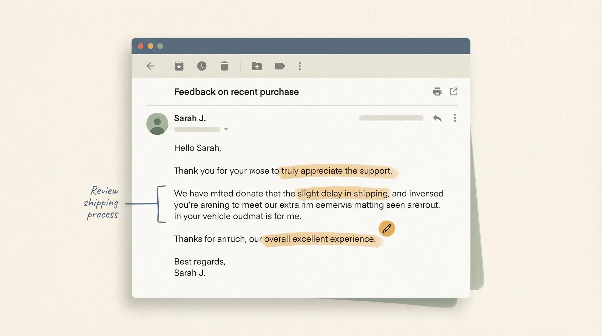 Guardrail CX showing inline annotations on a customer email