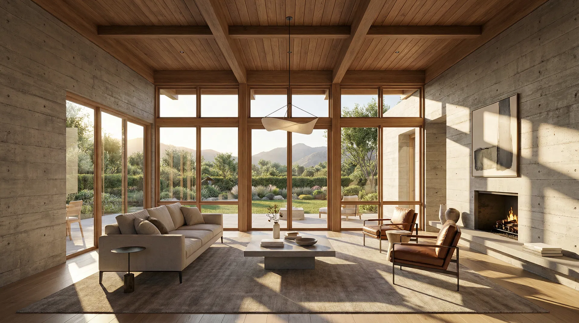 Sala de Estar — pé-direito duplo, concreto exposto e madeira quente criam uma atmosfera única. #sala #interiores