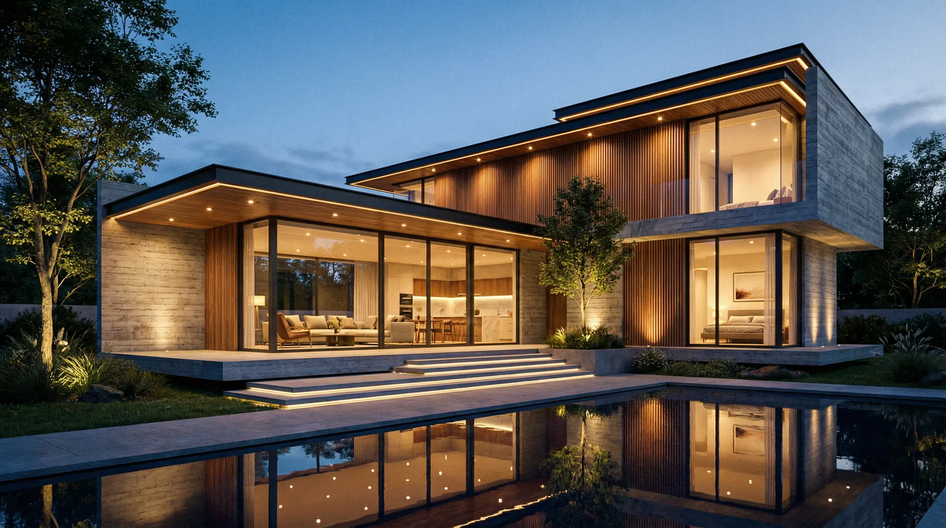 Vista Exterior Noturna — quando a arquitetura e a luz se tornam uma só linguagem. #noturno #exterior #arquitetura