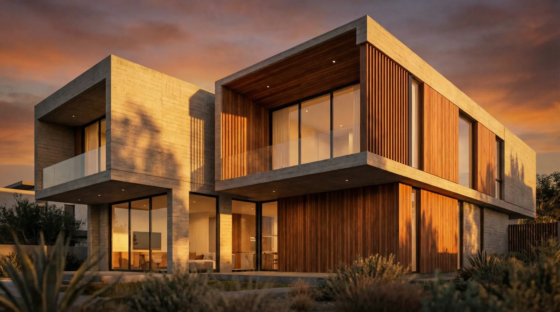 Residência Moderna — 350m² de concreto e madeira em diálogo com a natureza. #arquitetura #minimalismo #residencial