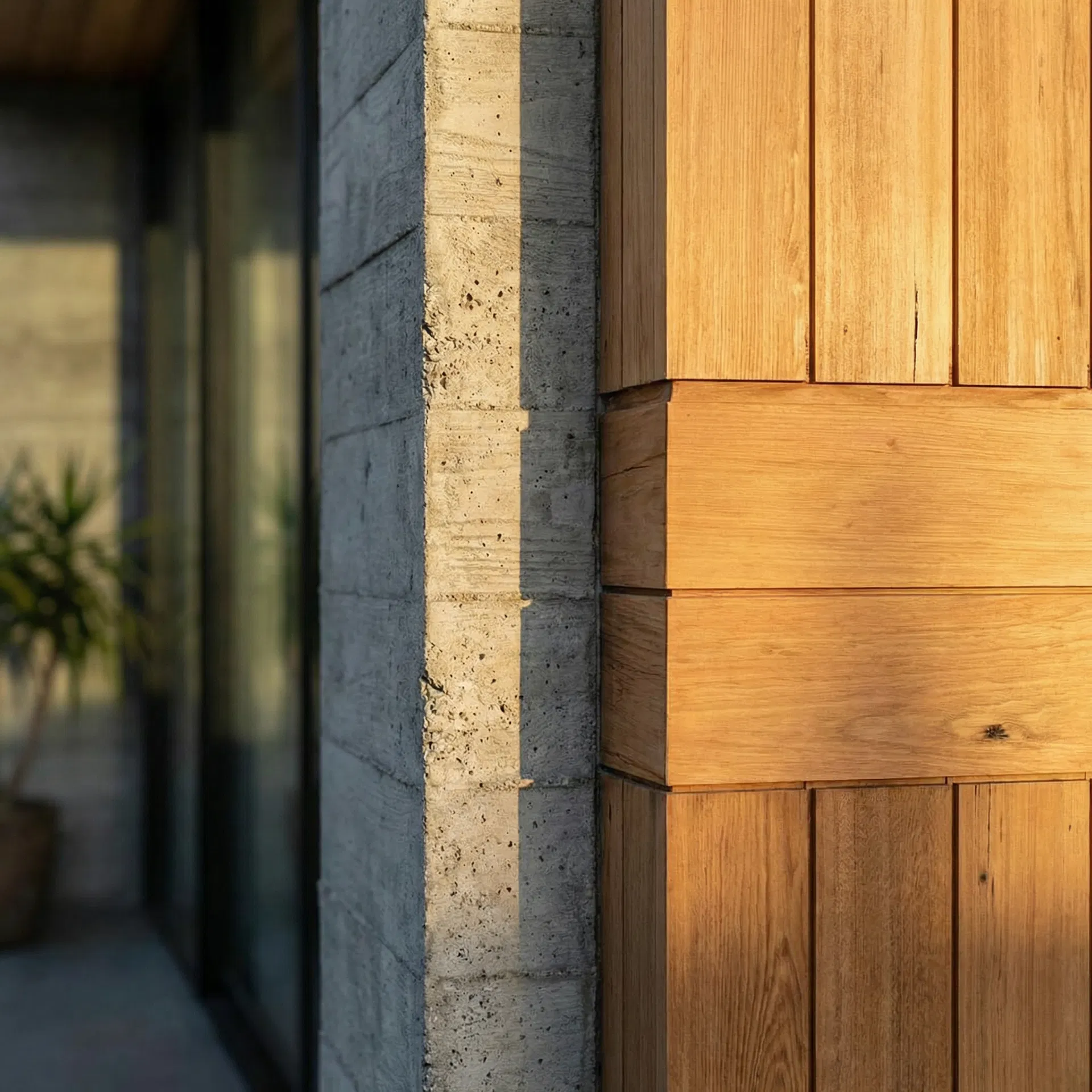 Detalhe Material — a junção entre concreto e madeira como expressão da identidade do projeto. #detalhe #materialidade