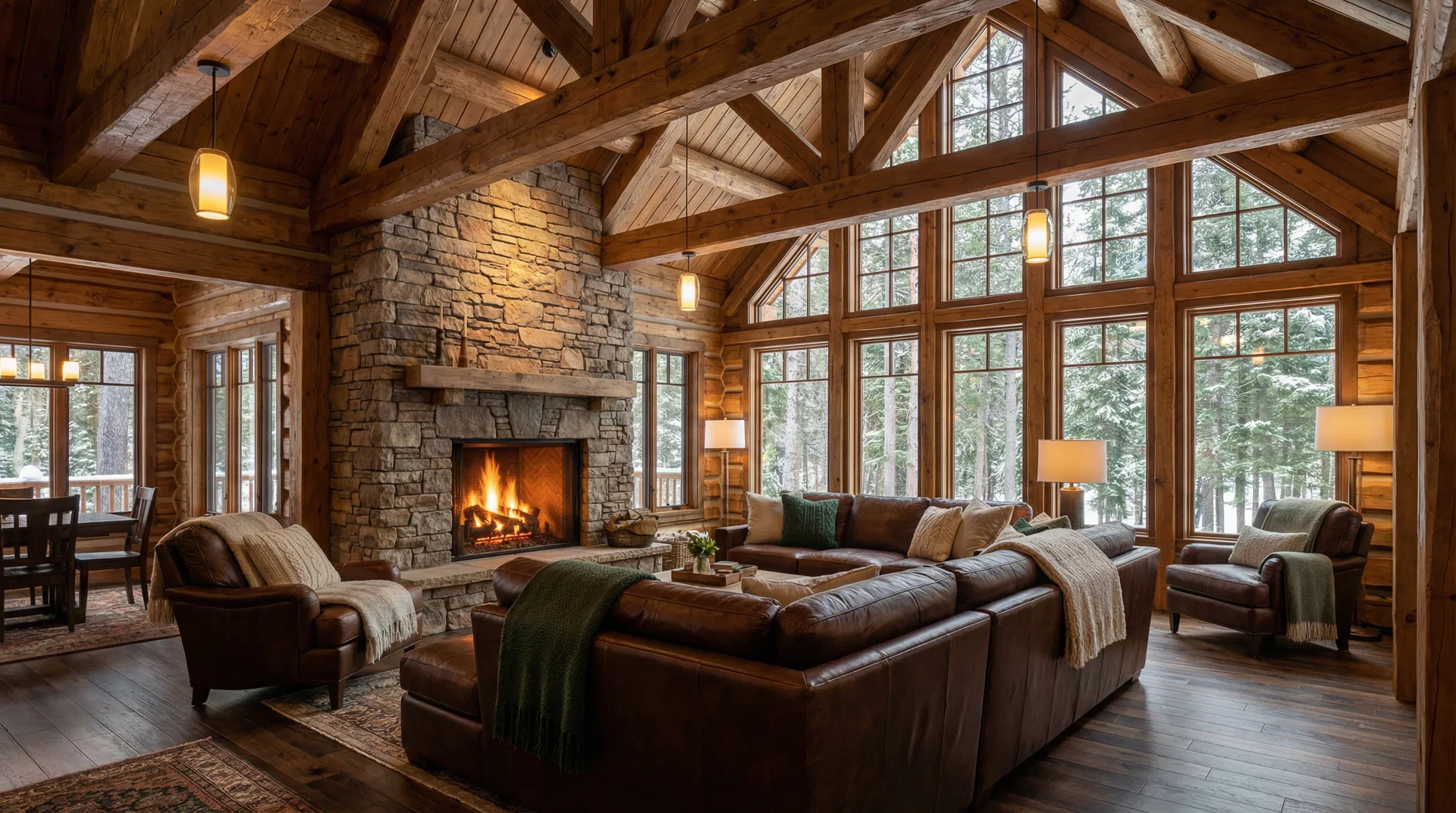 Interior of custom log cabin