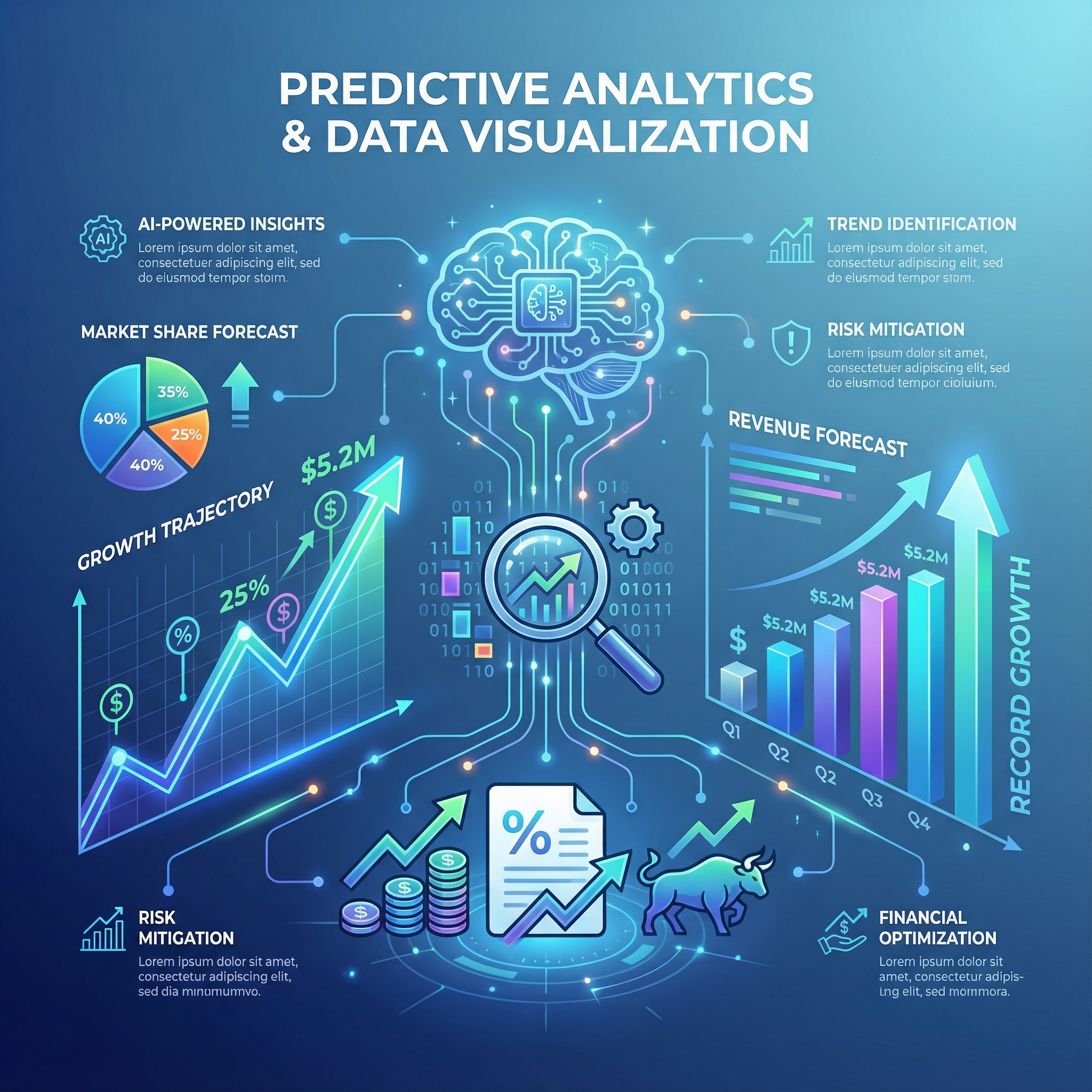 Predictive analytics and data visualization infographic Predictive analytics and data visualization infographic